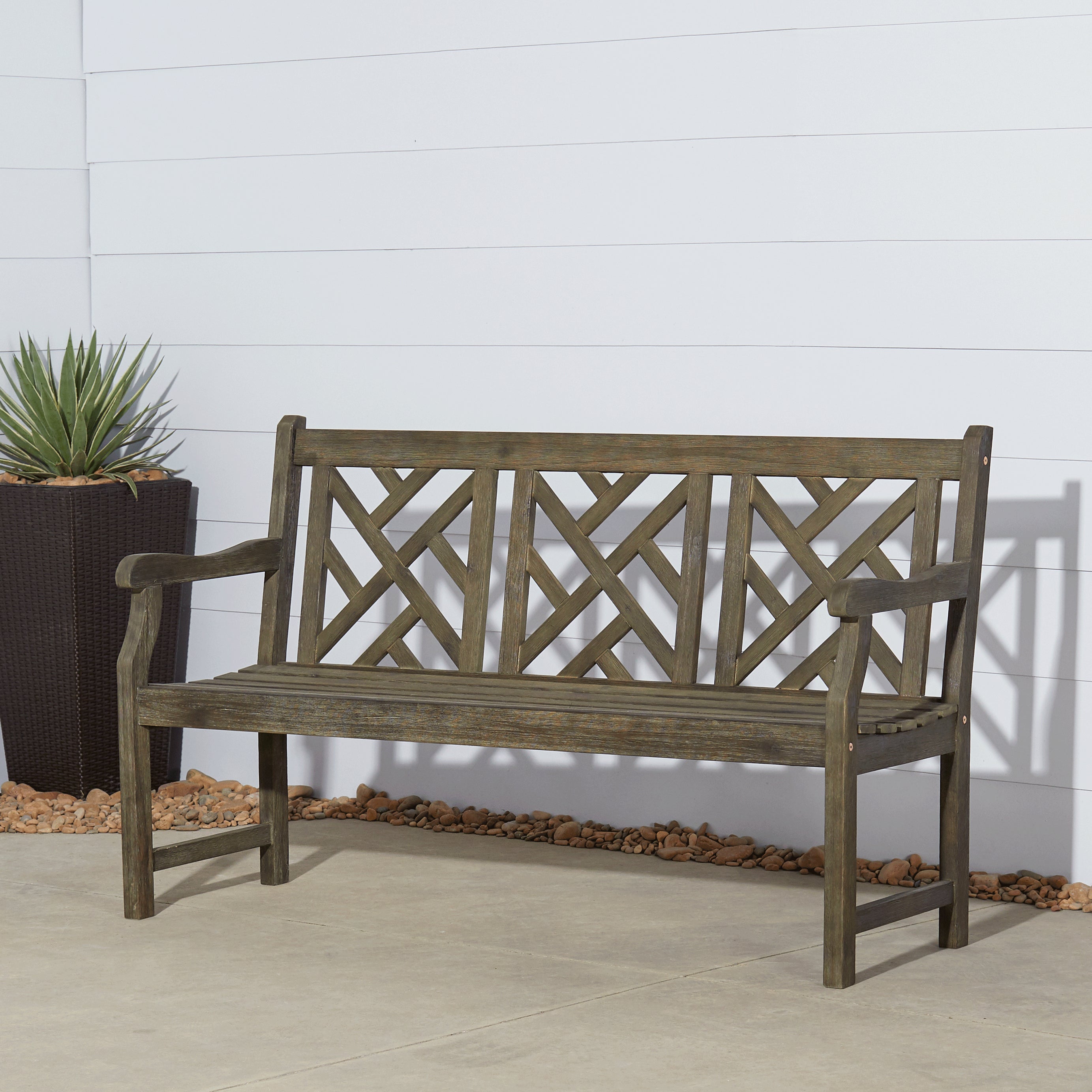 Renaissance Outdoor Patio 5-foot Hand-scraped Wood Garden Bench--1