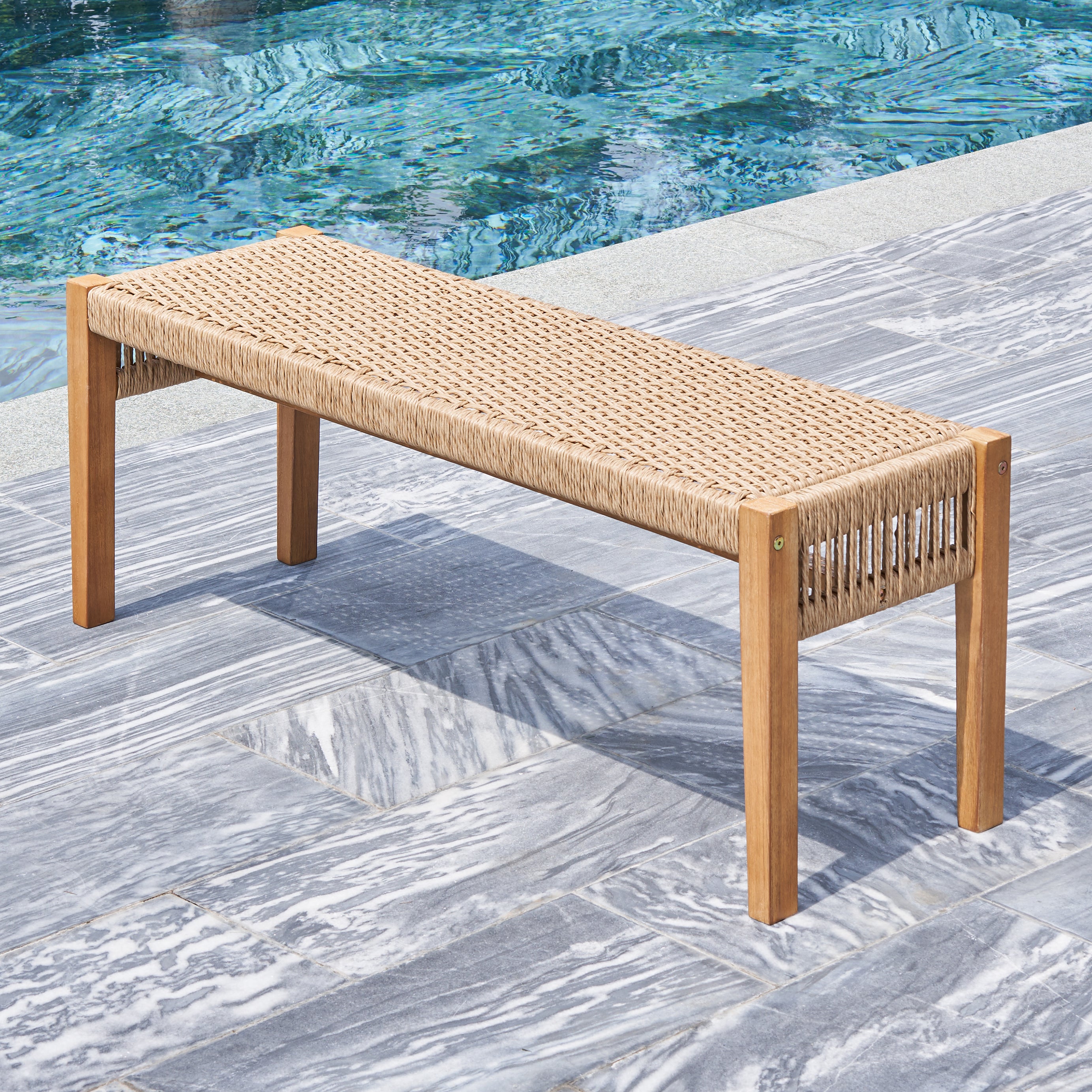 Chesapeake Honey 2Seater Patio Acacia Wood Mixed Strapped Rattan Garden Bench--1