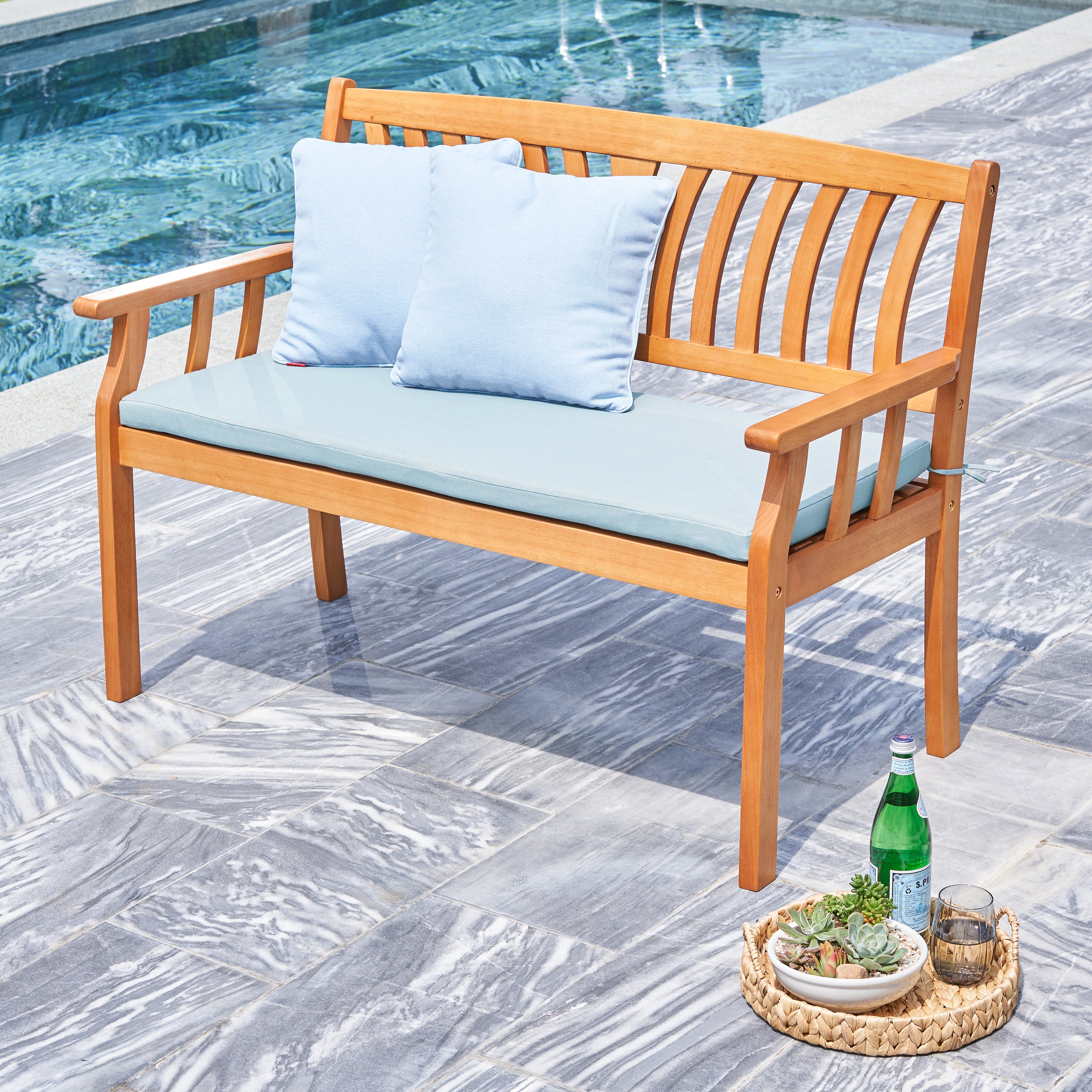 Kapalua Honey Nautical Eucalyptus Wooden Outdoor Garden Bench--1