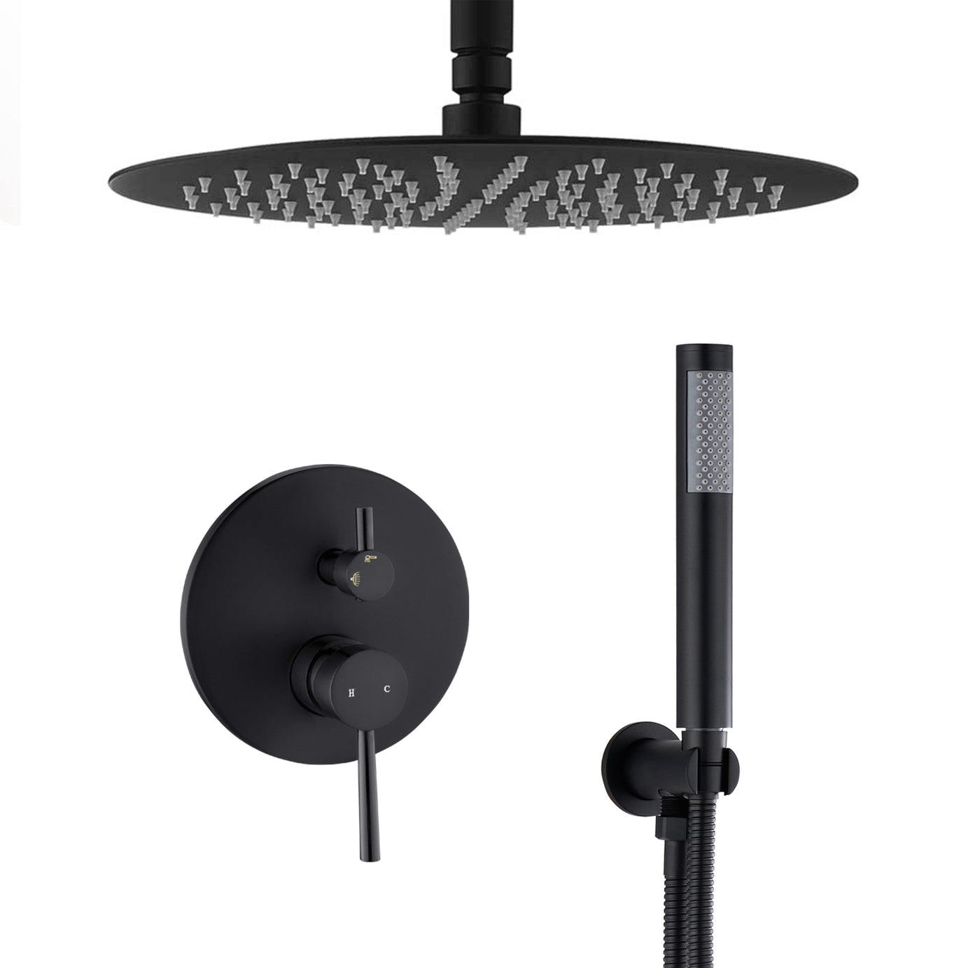 Ceiling Mount Round Shower Combo Set with 10" Rain Shower head and Handheld Shower Head Set with Pressure Balancing Valve--1