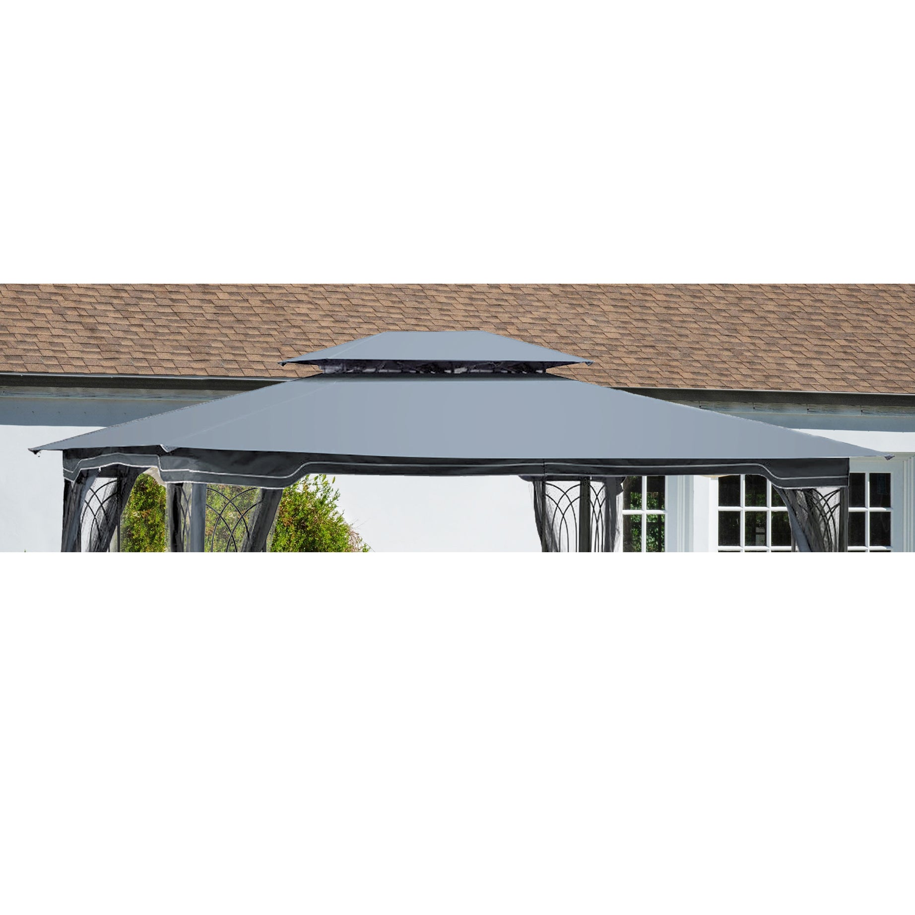 13x10 Ft Patio Double Roof Gazebo Replacement Canopy Top Fabric, Gray--1