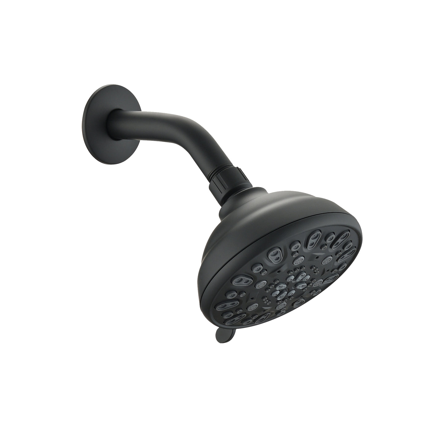 Matte Black high pressure 6-setting 4" shower head - Angle adjustable, clog-proof shower head--1