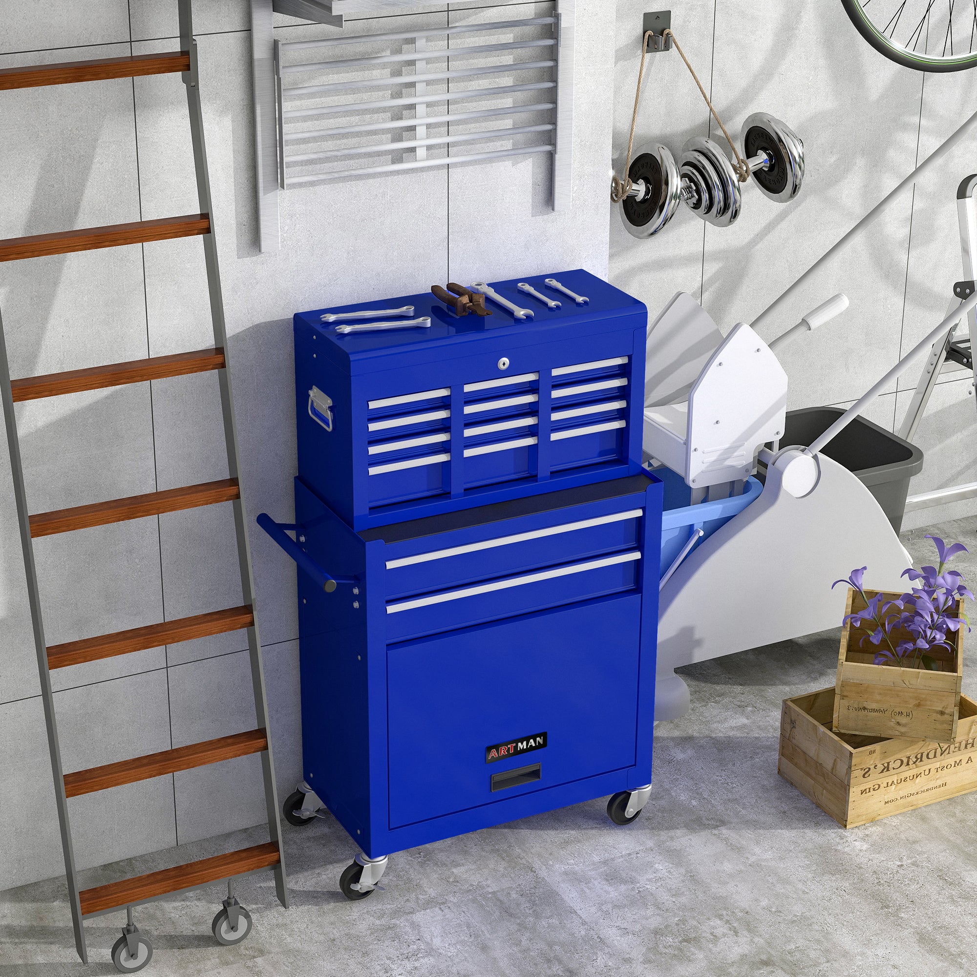 High Capacity Rolling Tool Chest with Wheels and Drawers, 8-Drawer Tool Storage Cabinet--BLUE--1