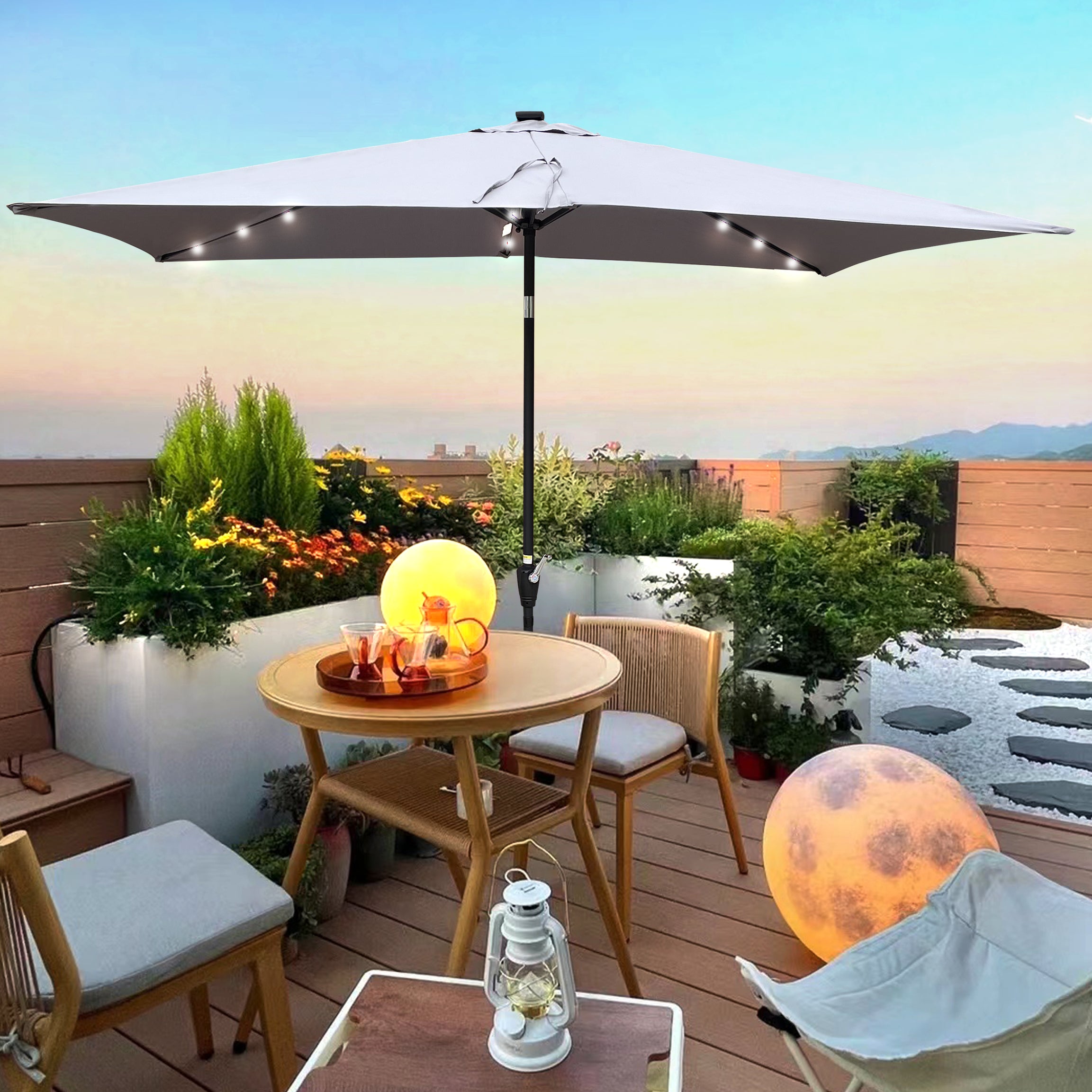 10 x 6.5t Rectangular Patio Solar LED Lighted Outdoor Umbrellas with Crank and Push Button Tilt for Garden Backyard Pool Swimming Pool--1