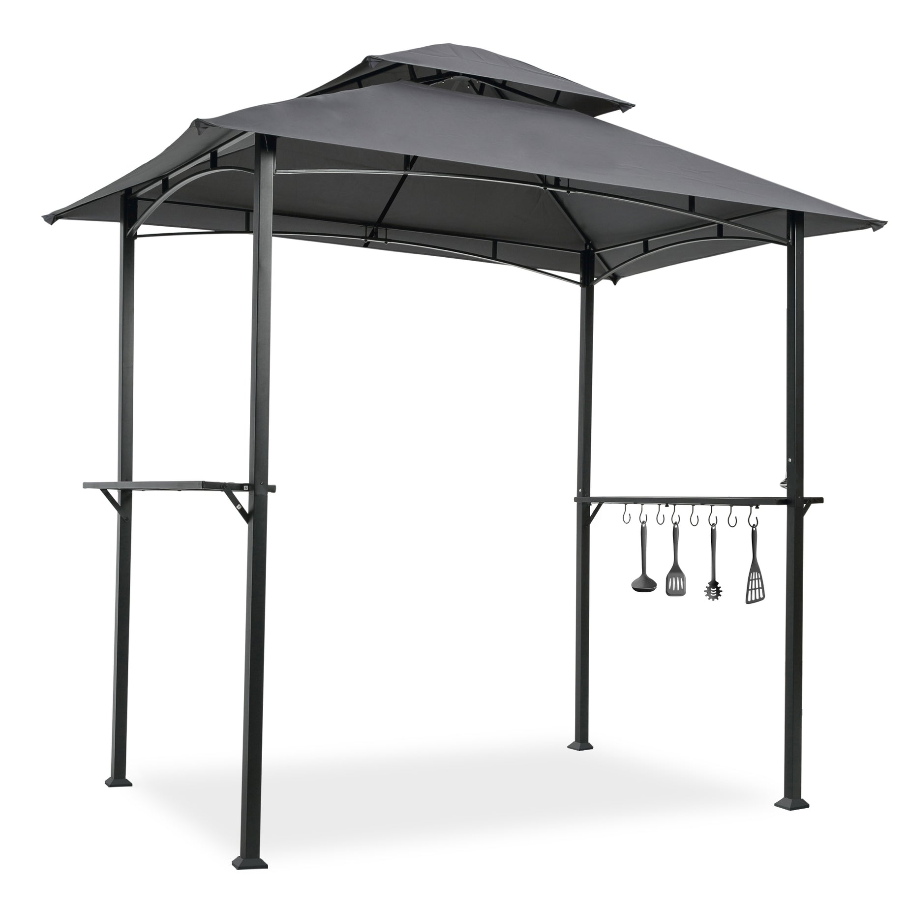 Outdoor Grill Gazebo 8 x 5 Ft, Shelter Tent, Double Tier Soft Top Canopy and Steel Frame with hook and Bar Counters, Grey--1