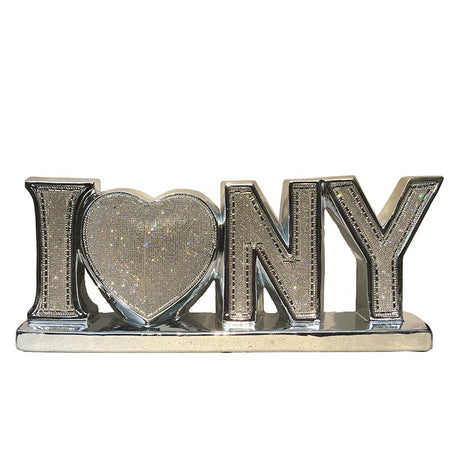 "I Love New York" Ceramic Chrome Plated Table Top in Diamond Incrustation (20-in x 4-in x 8-in)--1