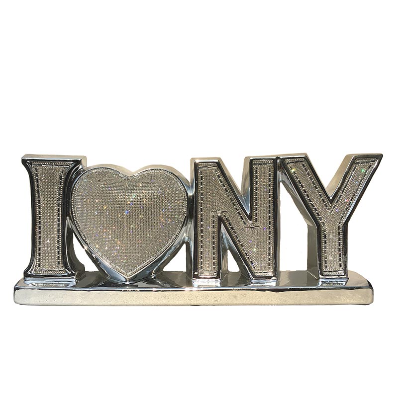 "I Love New York" Ceramic Chrome Plated Table Top in Diamond Incrustation (20-in x 4-in x 8-in)--1