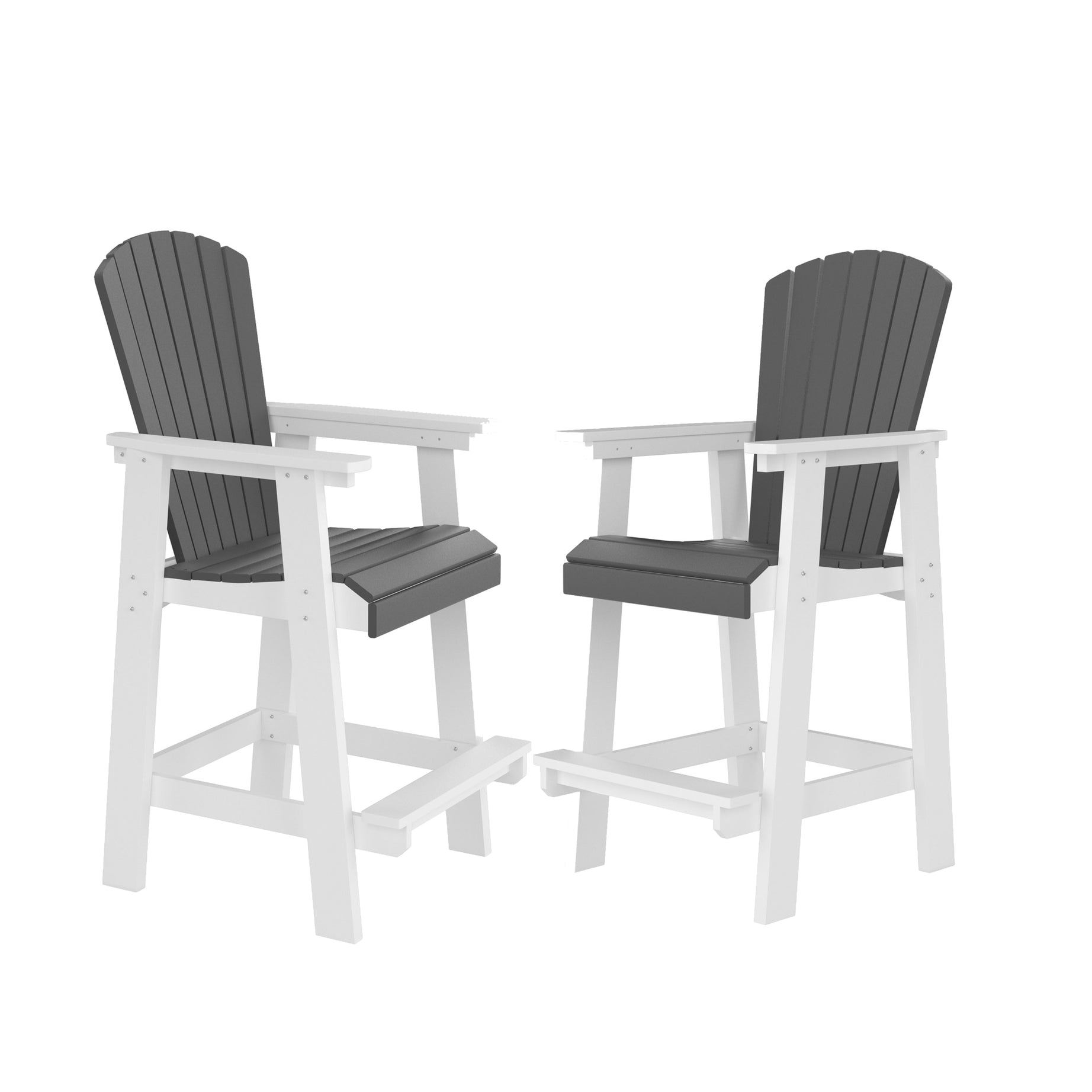 HDPE Bar Chair, Outdoor Tall Adirondack Chairs Set of 2, Patio Bar Stool Chair with High Back White + Gray, Set of 2--1