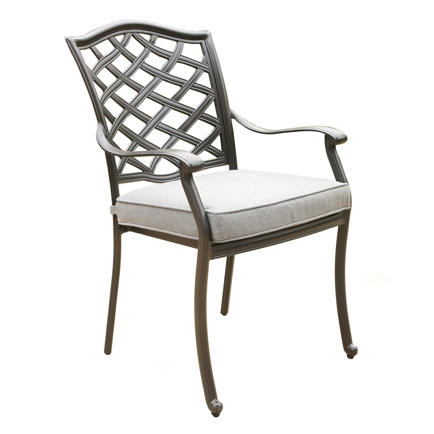 Outdoor Patio Aluminum Dining Arm Chair With Cushion, Set of 2, Cast Slate--1