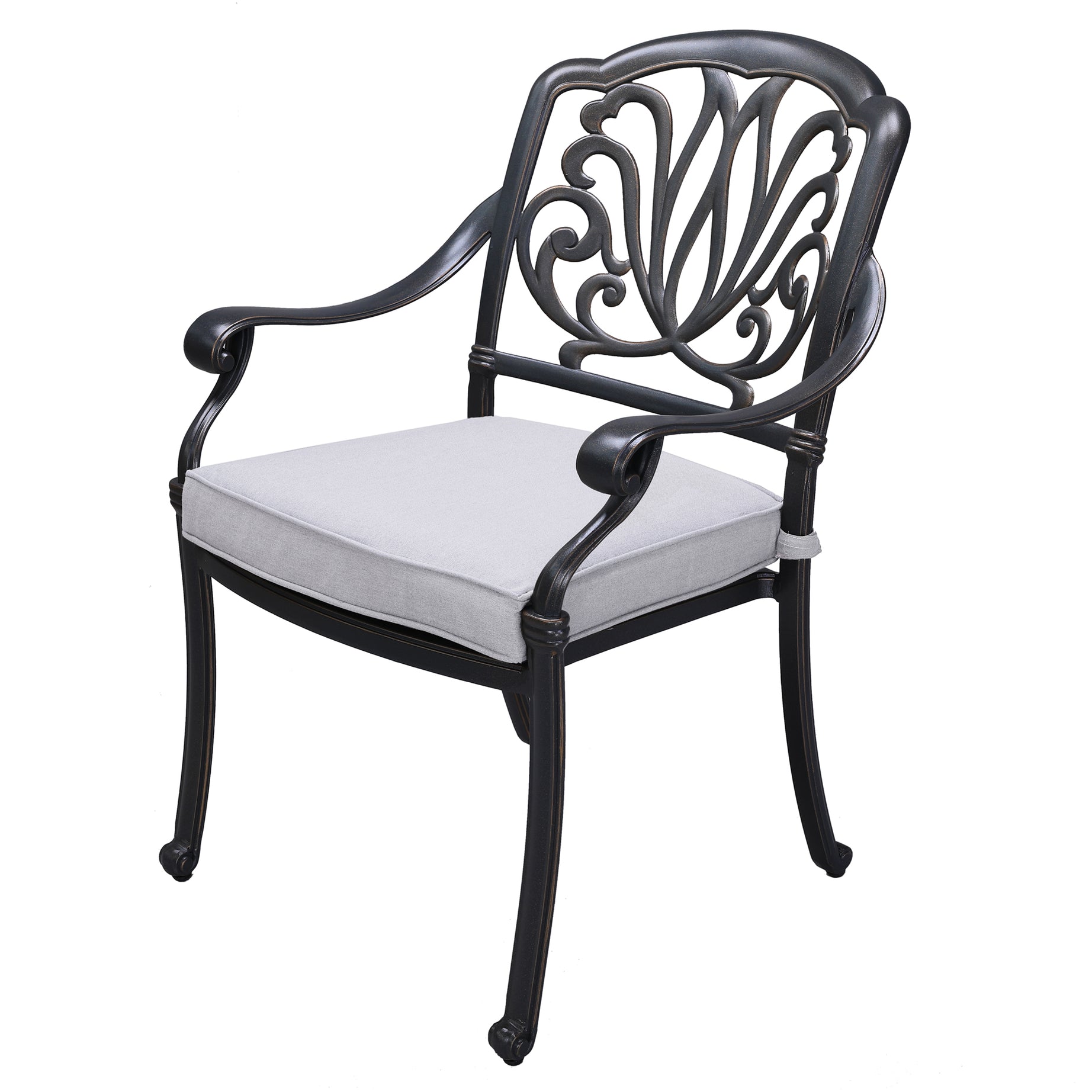 Patio Outdoor Aluminum Dining Armchair With Cushion, Set of 2, Cast Silver--1