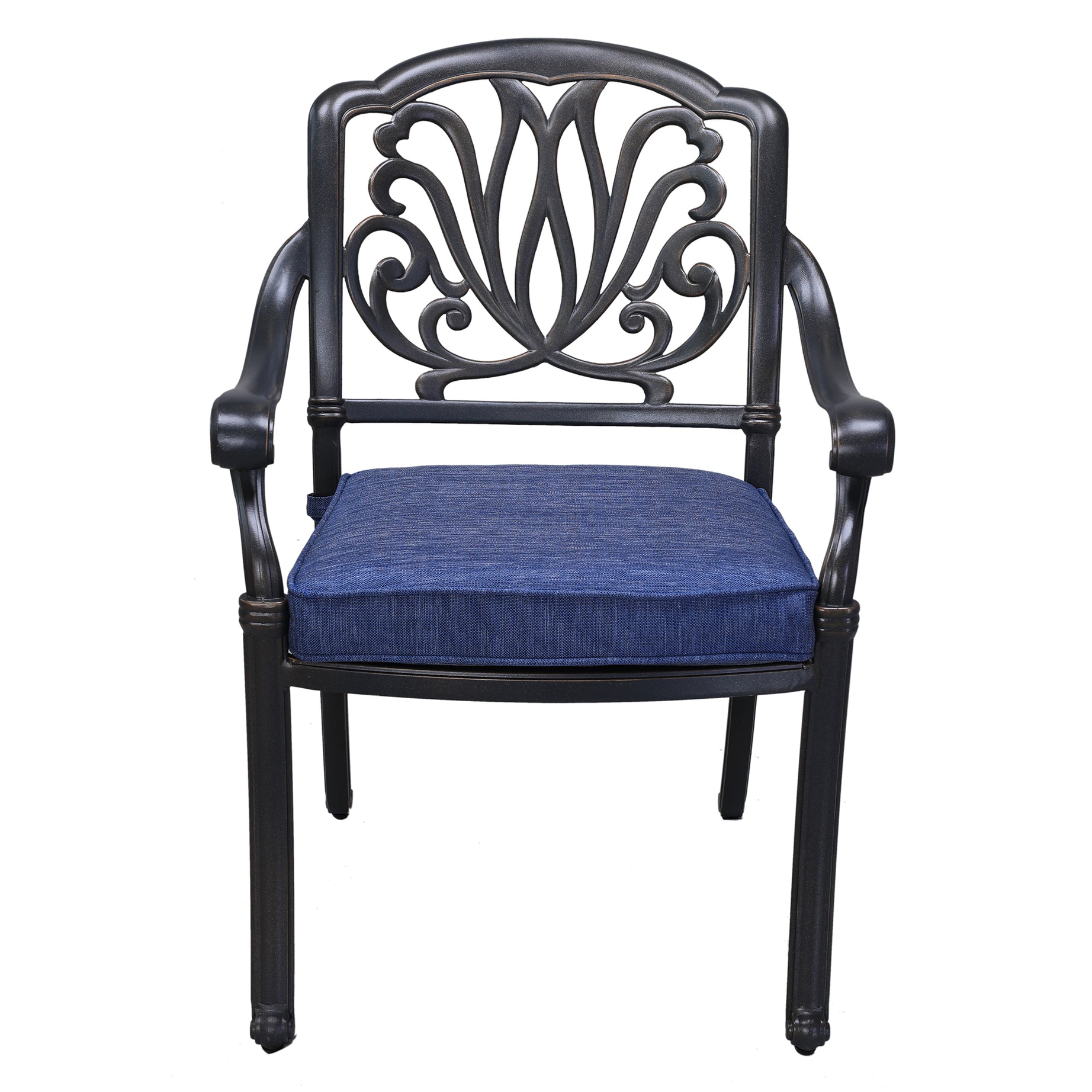 Patio Outdoor Aluminum Dining Armchair With Cushion, Set of 2, Navy Blue--1