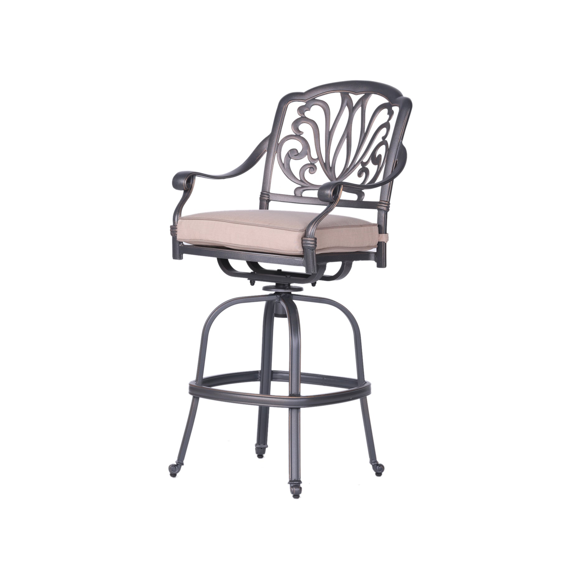 Patio Outdoor Aluminum Swivel Bar Stool with Cushion, Set of 2, Spectrum Sand--1