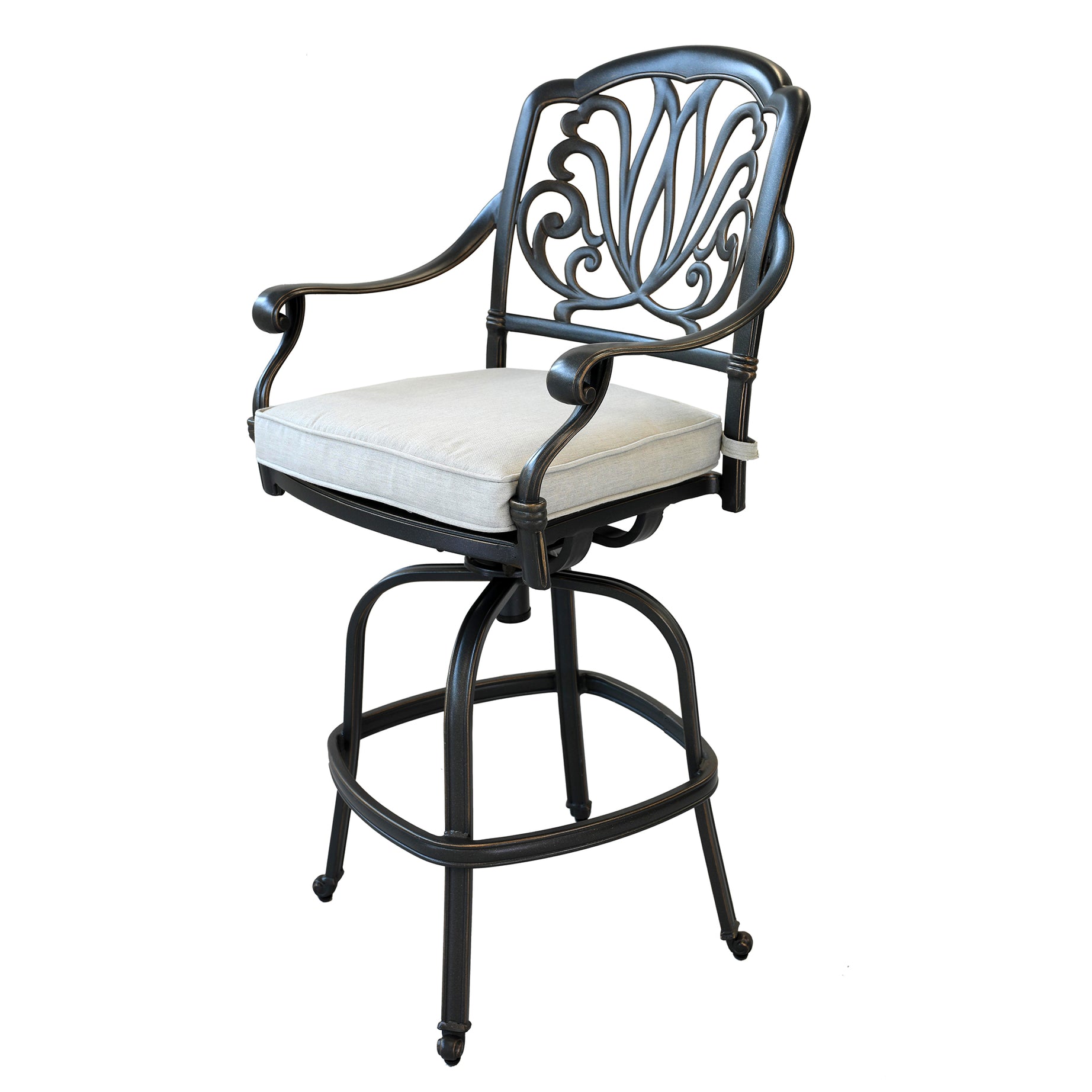 Patio Outdoor Aluminum Swivel Bar Stool with Cushion, Set of 2, Cast Silver--1