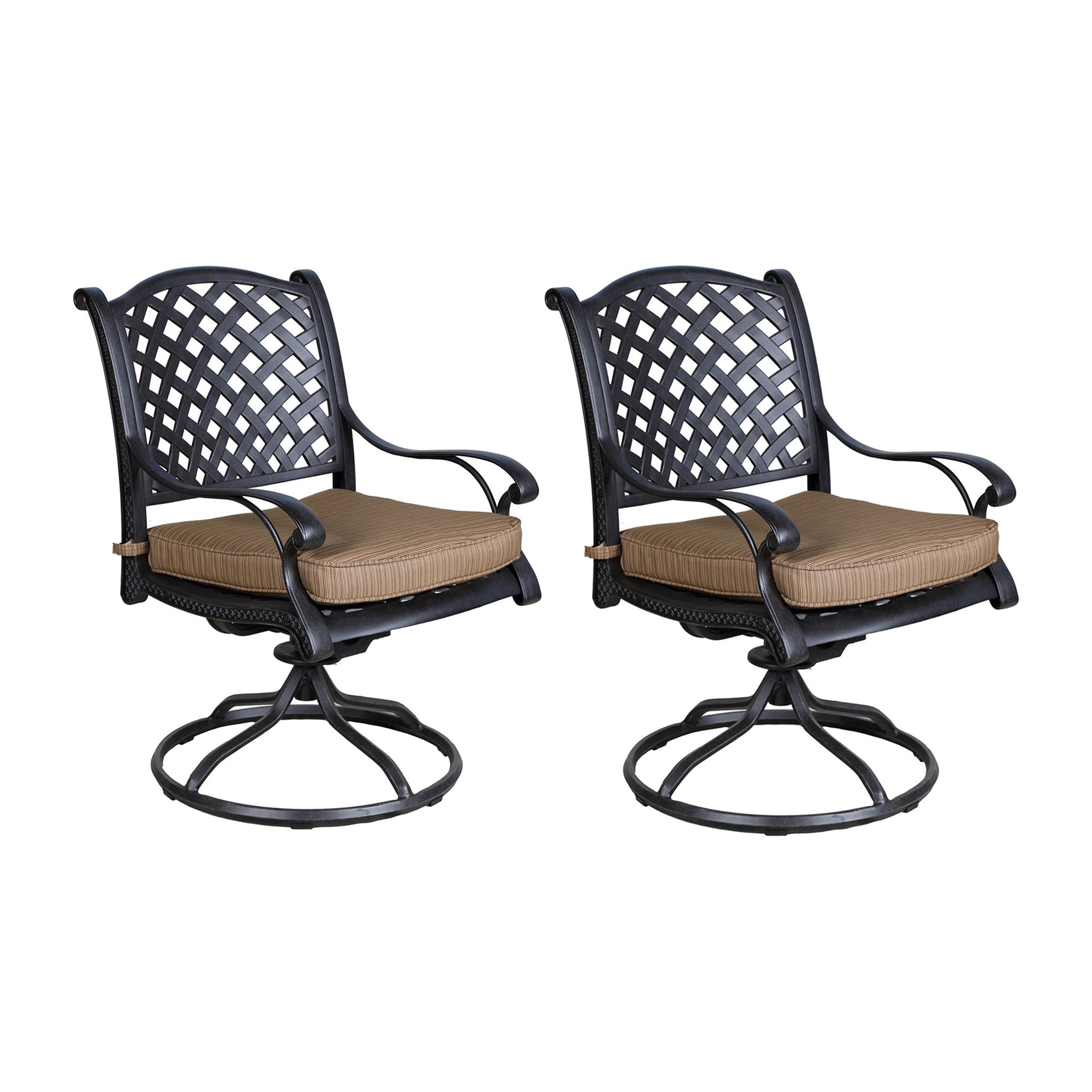 Patio Outdoor Dining Swivel Rocker Chairs With Cushion, Set of 2, Dupione Brown--1