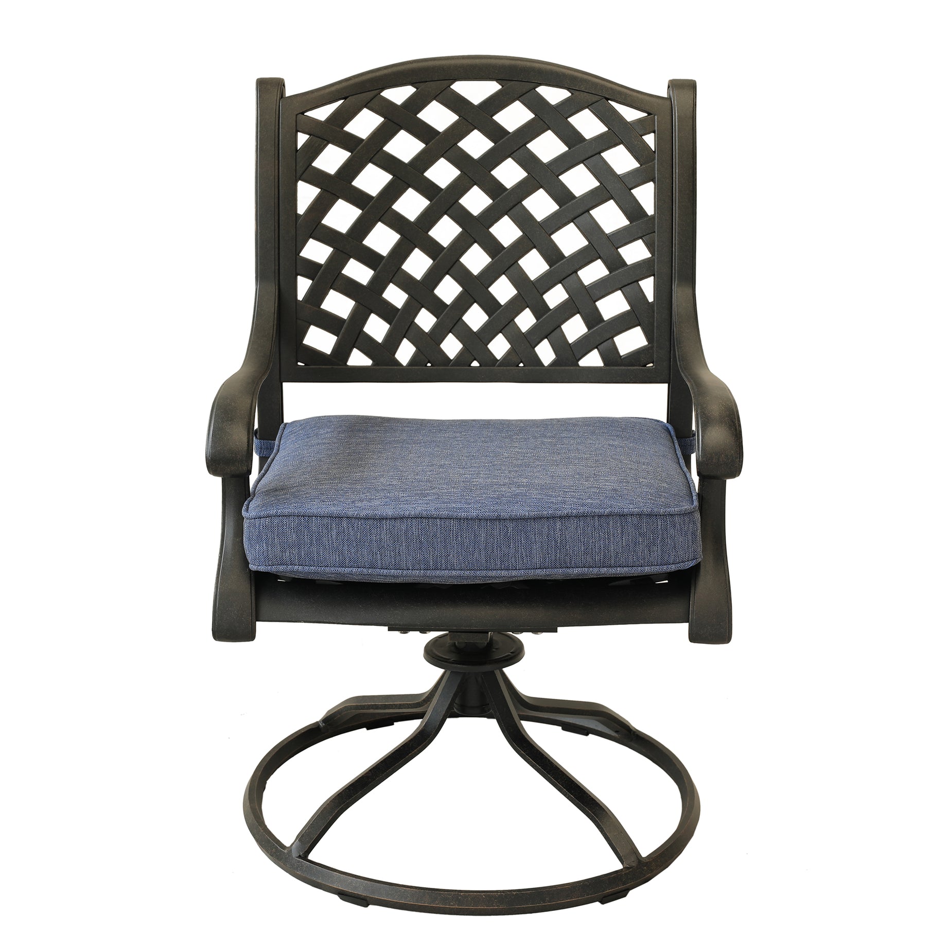 Patio Outdoor Dining Swivel Rocker Chairs With Cushion, Set of 2, Navy Blue--1