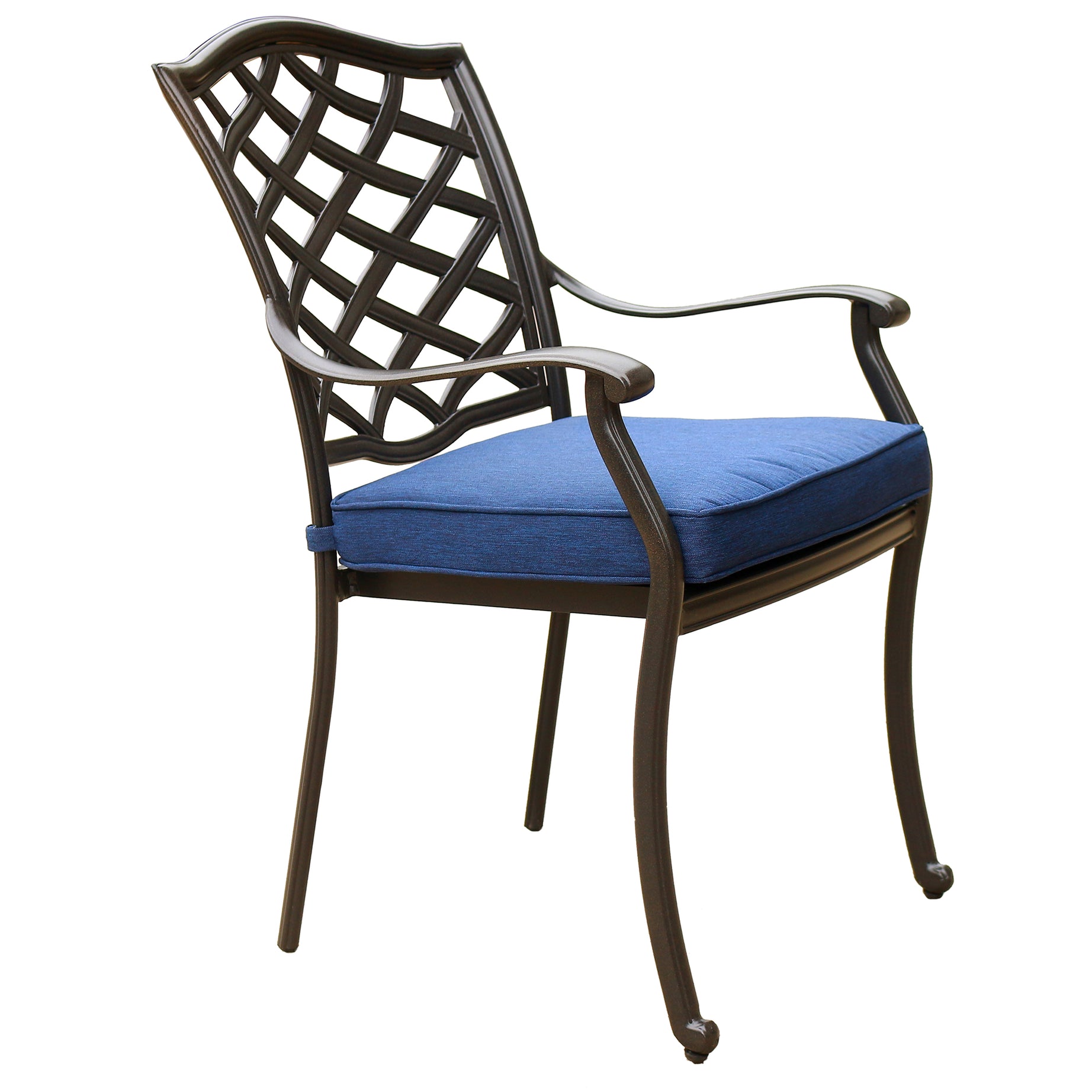 Outdoor Patio Aluminum Dining Arm Chair With Cushion, Set of 2, Navy Blue--1