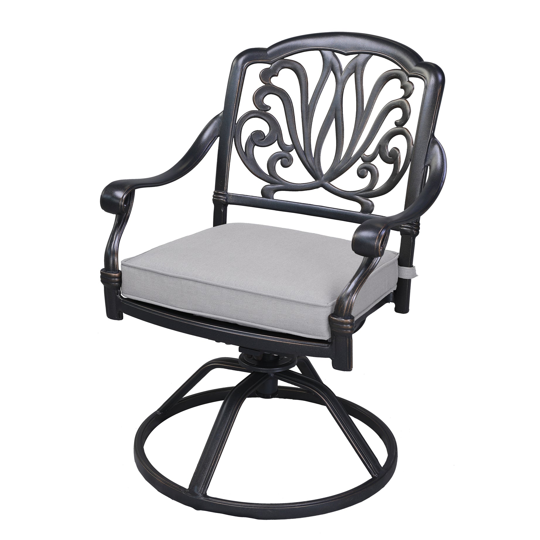 Patio Outdoor Aluminum Dining Swivel Rocker Chairs With Cushion, Set of 2, Cast Silver--1