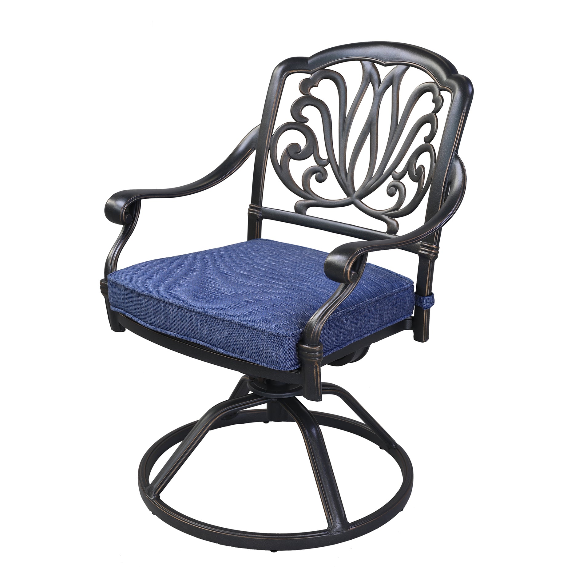 Patio Outdoor Aluminum Dining Swivel Rocker Chairs With Cushion, Set of 2, Navy Blue--1