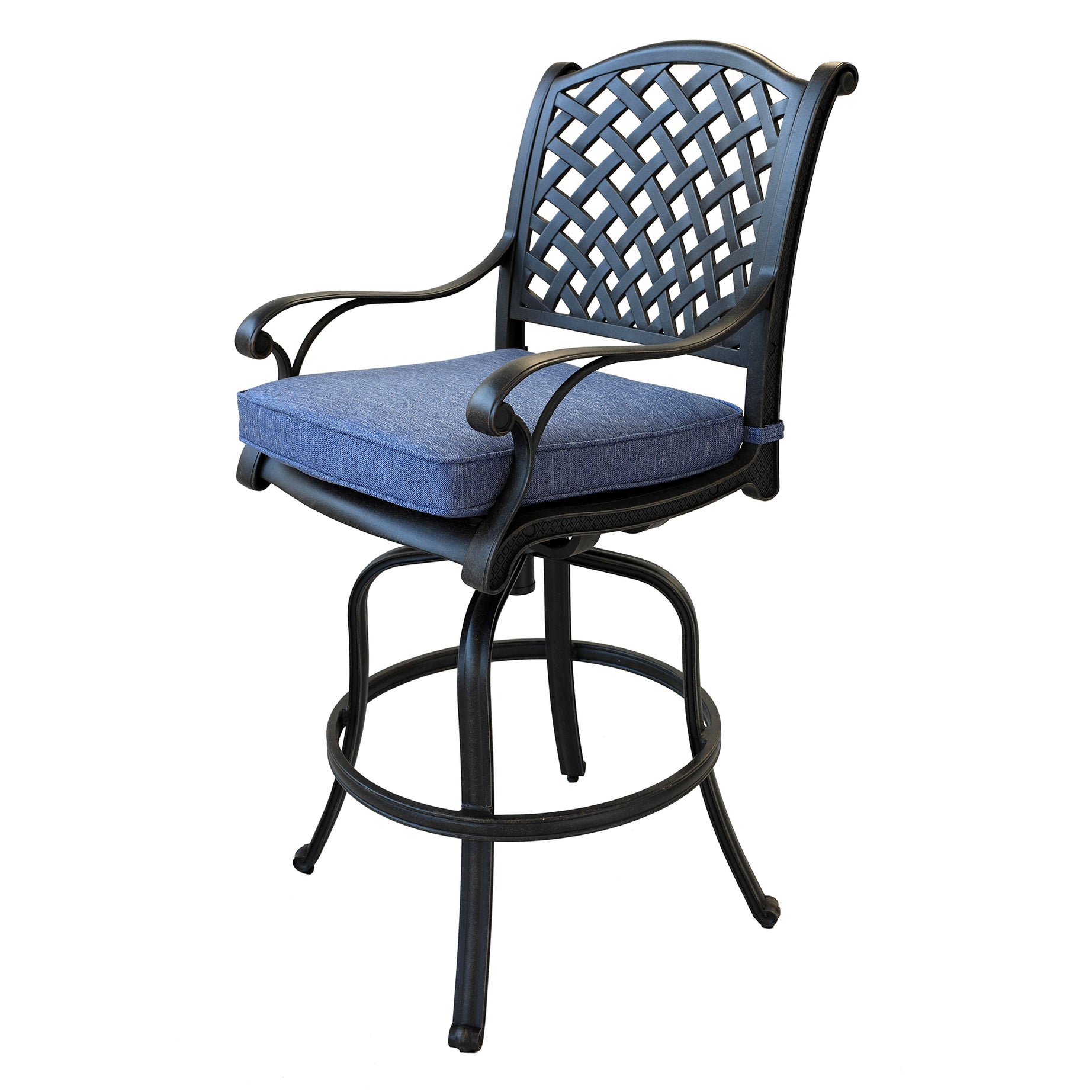 Patio Outdoor Aluminum Bar Stool With Cushion, Set of 2, Navy Blue--1