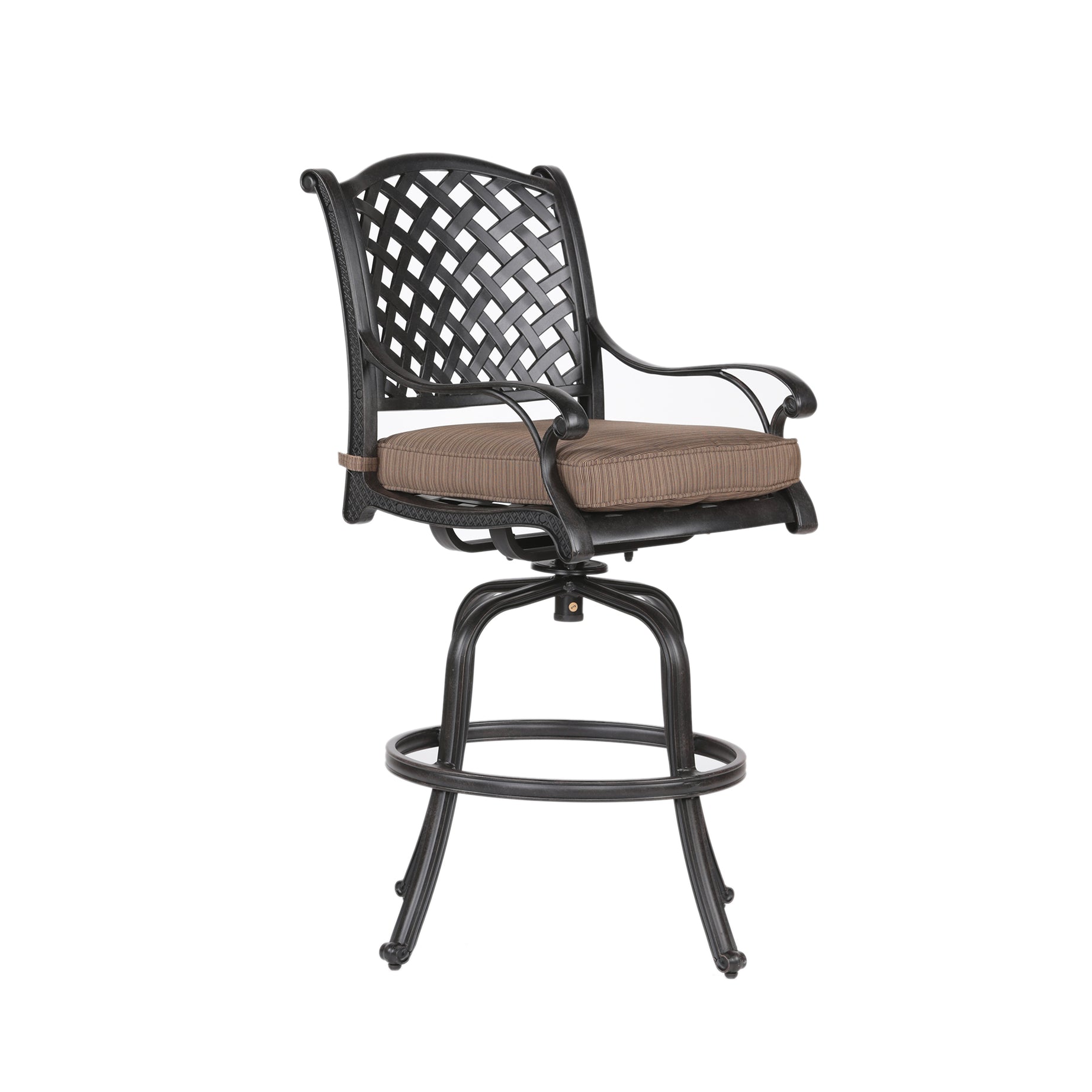 Patio Outdoor Aluminum Bar Stool With Cushion, Set of 2, Dupione Brown--1