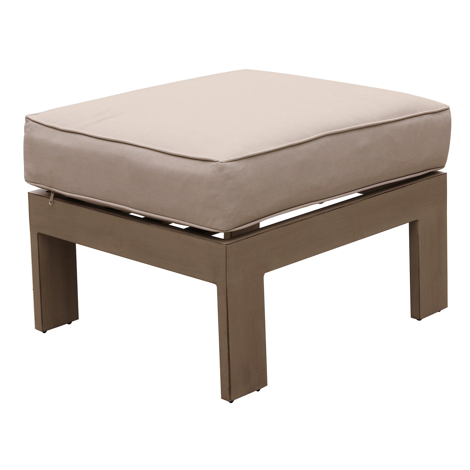 Patio Indoor Outdoor Aluminum Ottoman Footstool with Cushion, Wood Grained/Cast Silver--1