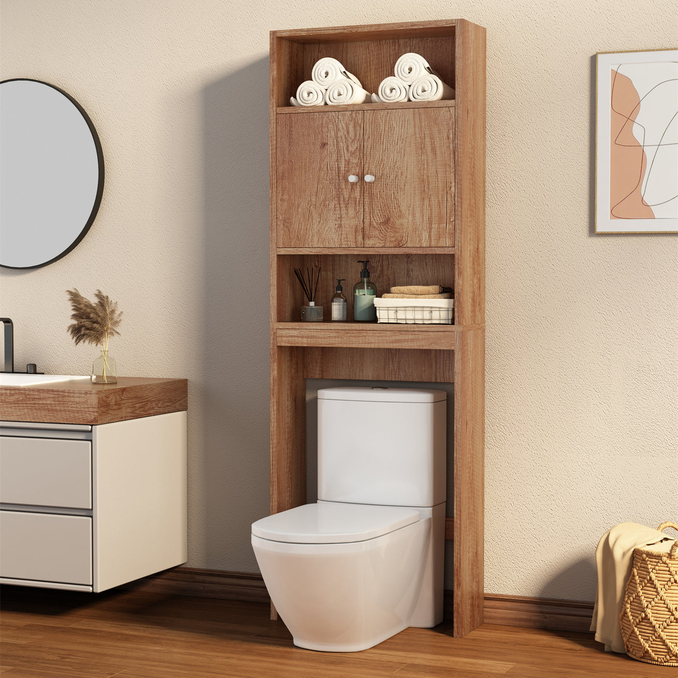 Home Bathroom Shelf Over-The-Toilet, Bathroom SpaceSaver, Bathroom, Tollilet storage cabinet, WOOD--1