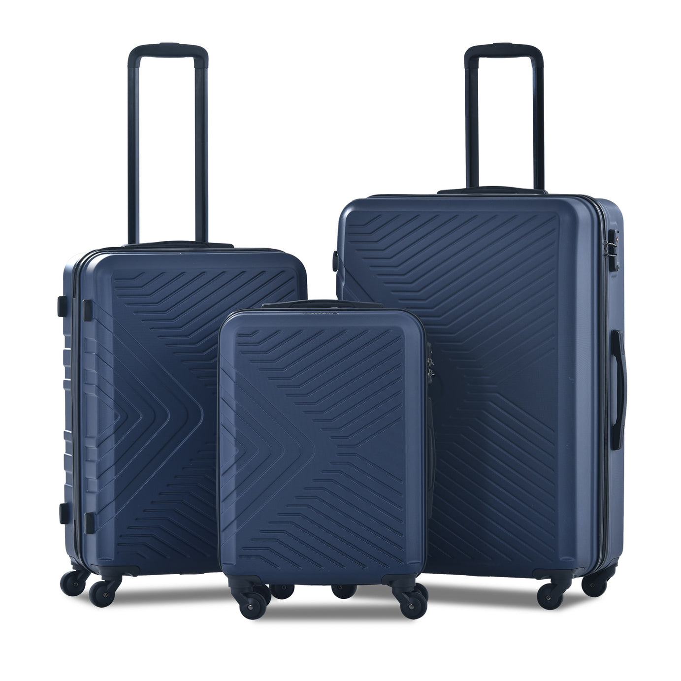 3 Piece Luggage Sets ABS Lightweight Suitcase with Two Hooks, Spinner Wheels, TSA Lock, (20/24/28) Navy--1