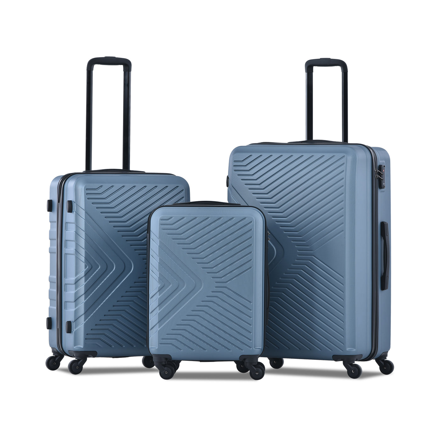 3 Piece Luggage Sets ABS Lightweight Suitcase with Two Hooks, Spinner Wheels, TSA Lock, (20/24/28) Blue--1