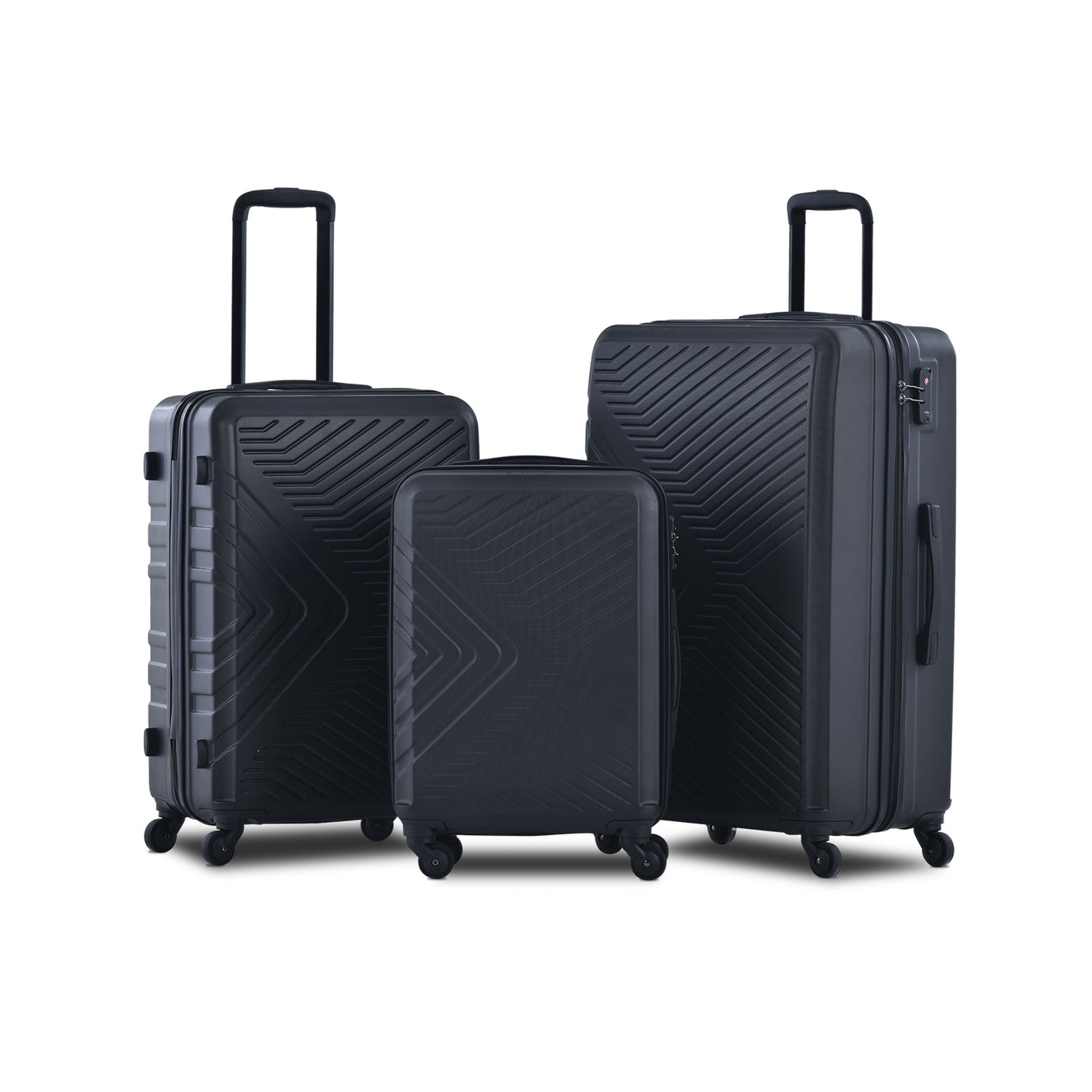 3 Piece Luggage Sets ABS Lightweight Suitcase with Two Hooks, Spinner Wheels, TSA Lock, (20/24/28) Black--1