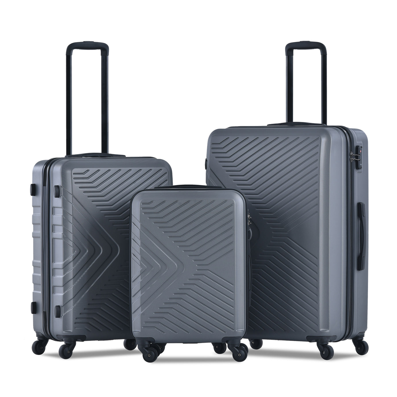 3 Piece Luggage Sets ABS Lightweight Suitcase with Two Hooks, Spinner Wheels, TSA Lock, (20/24/28) Gray--1