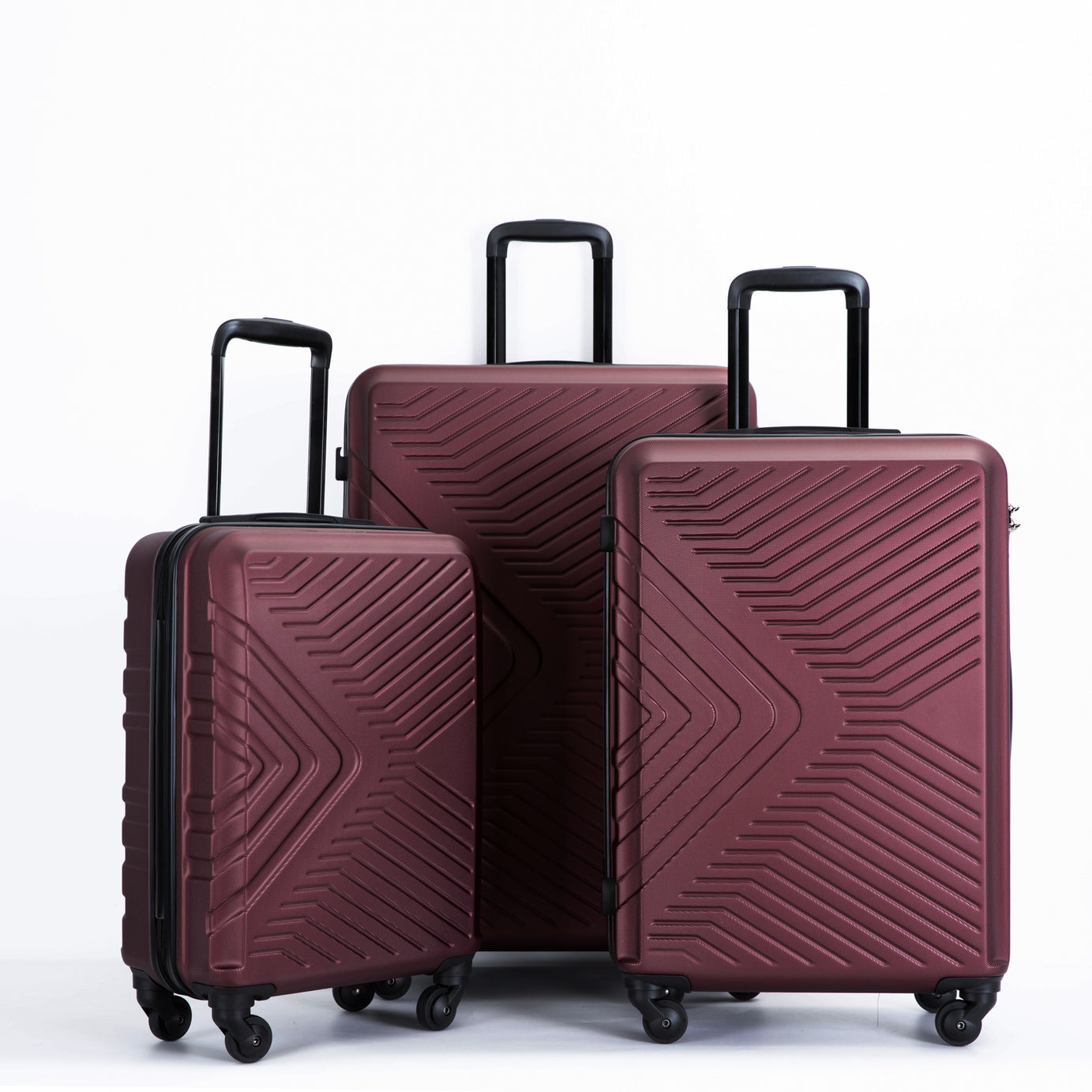 3 Piece Luggage Sets ABS Lightweight Suitcase with Two Hooks, Spinner Wheels, TSA Lock, (20/24/28) Wine Red--1