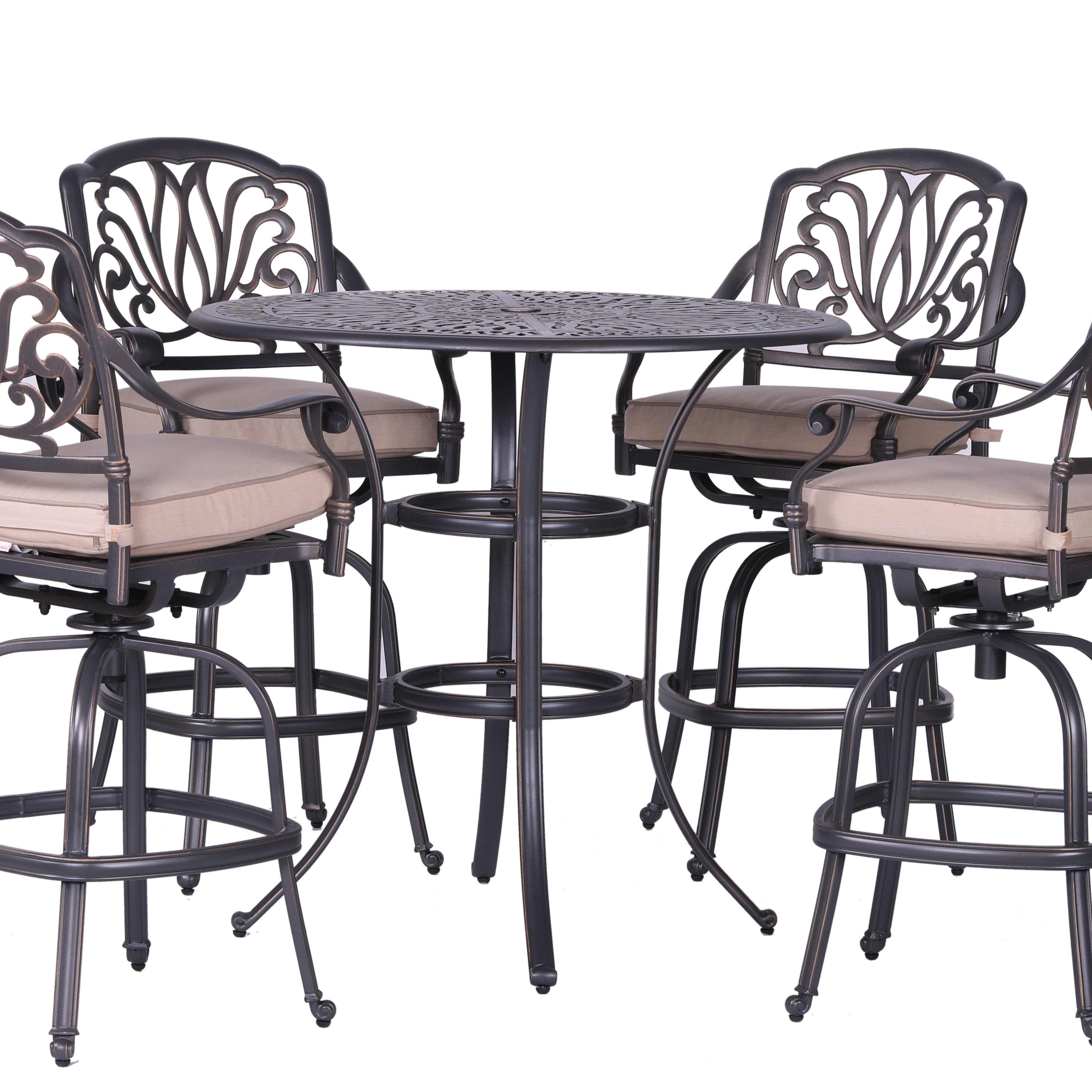 Round 4 - Person 42" Long Bar Height Dining Set with Sunbrella cushions--2