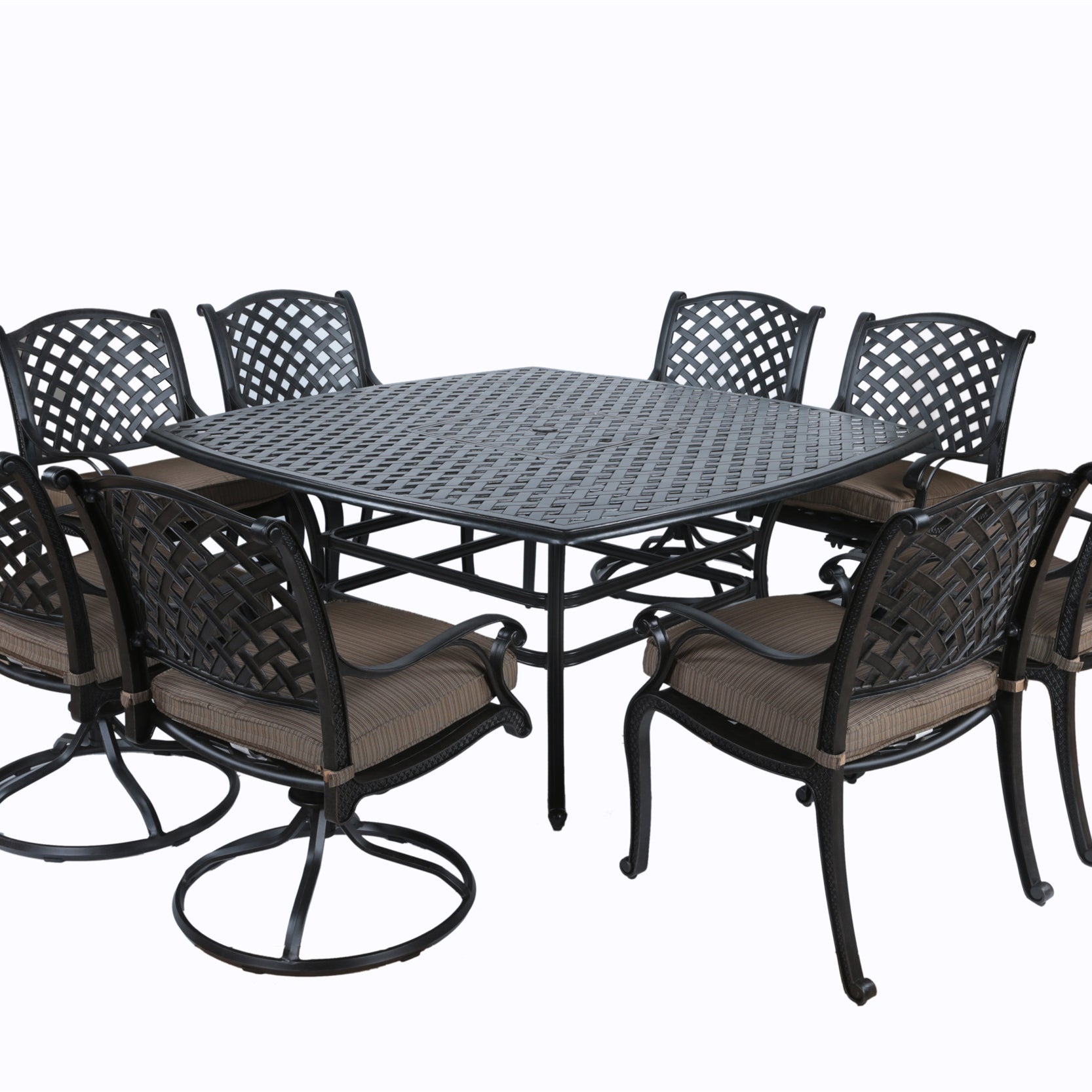 Square 8 - Person 64" Long Aluminum Dining Set with Cushions--1