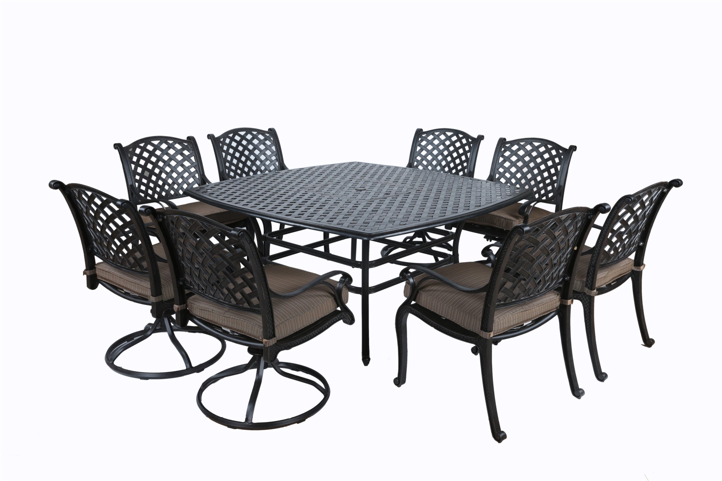 Square 8 - Person 64" Long Aluminum Dining Set with Cushions--1