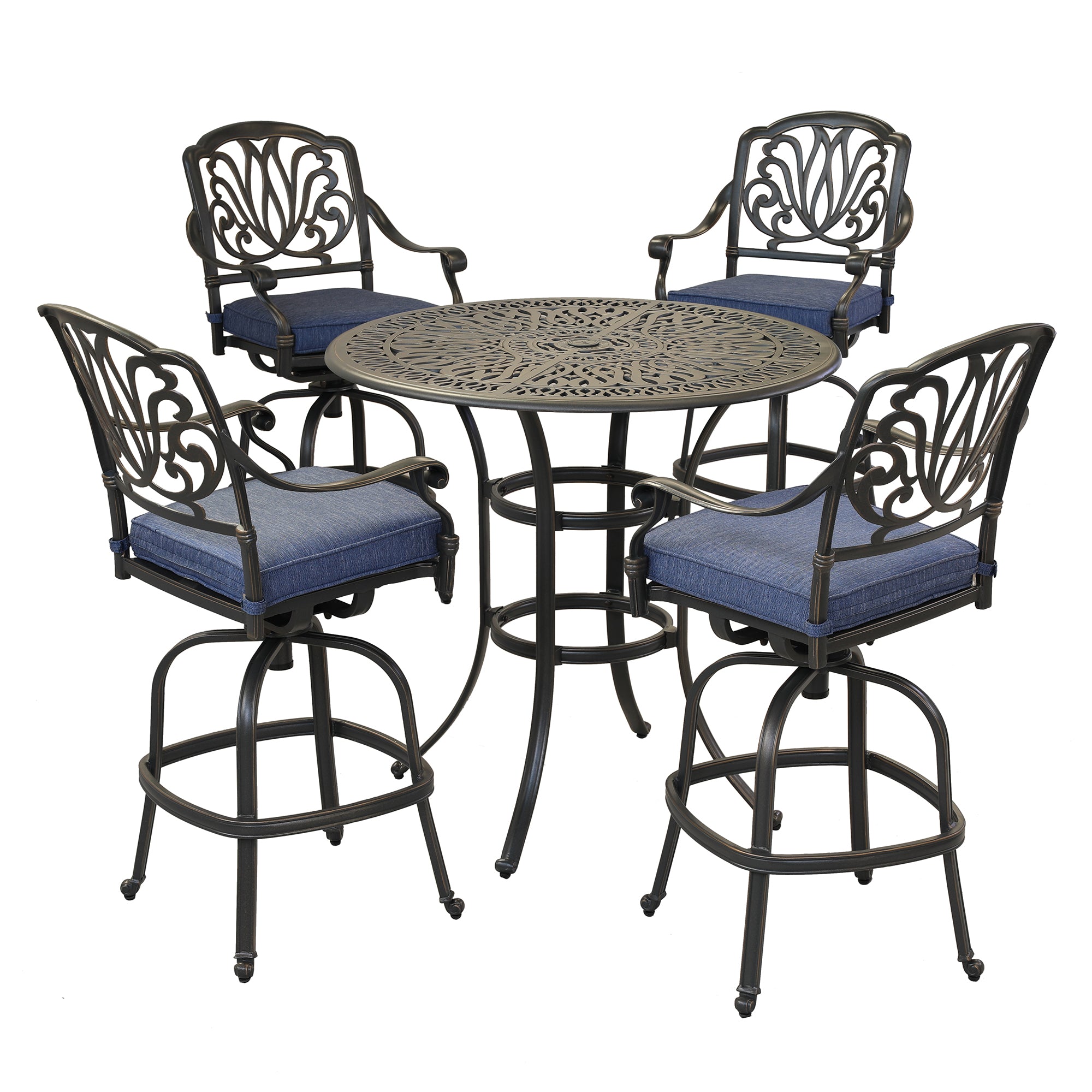 Round 4 - Person 42" Long Bar Height Dining Set with Cushions--2