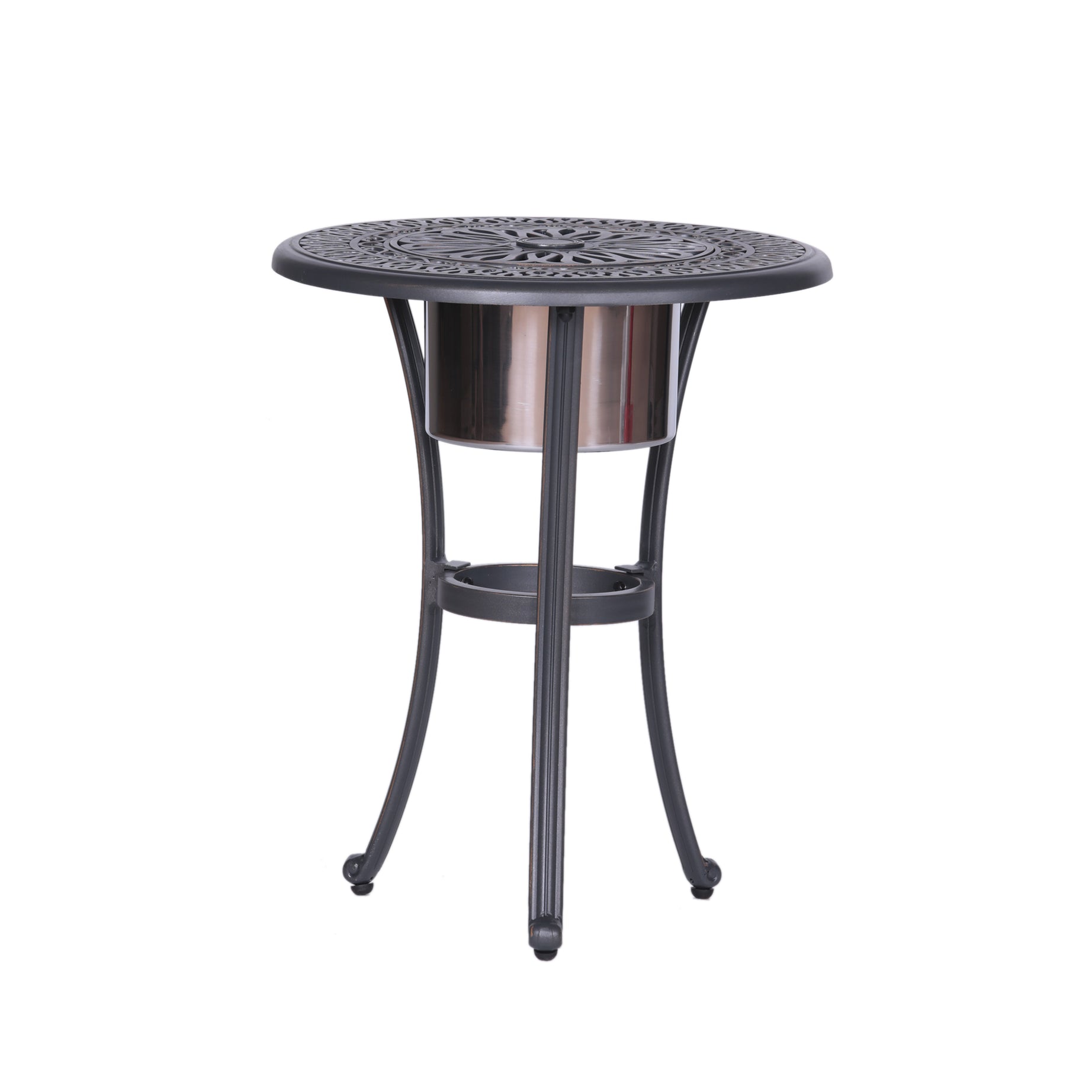 Outdoor Patio Aluminum Round Bistro Table/Side Table with Ice Bucket--1