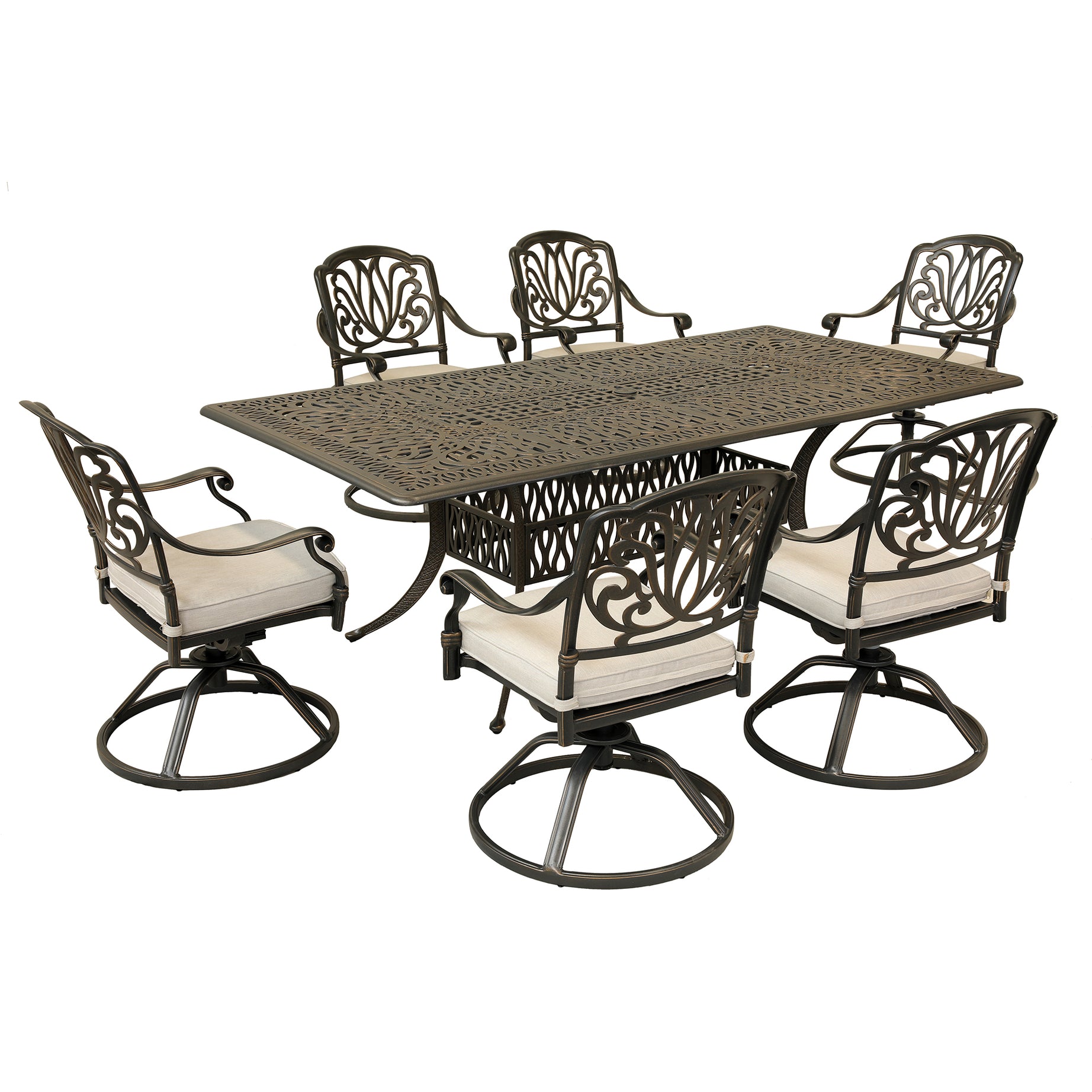 Rectangular 6 - Person 84.25" Long Aluminum Dining Set with Cushions--2