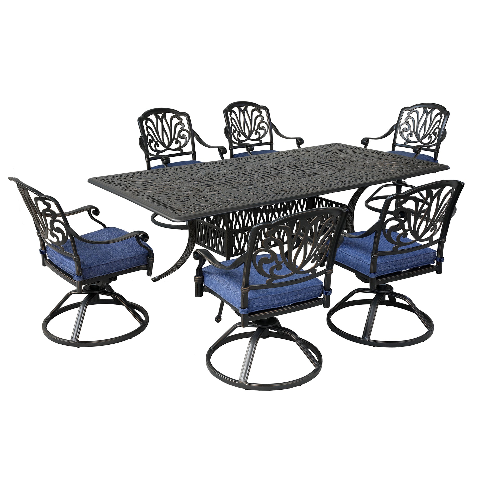 Rectangular 6 - Person 84.25" Long Aluminum Dining Set with Cushions--2