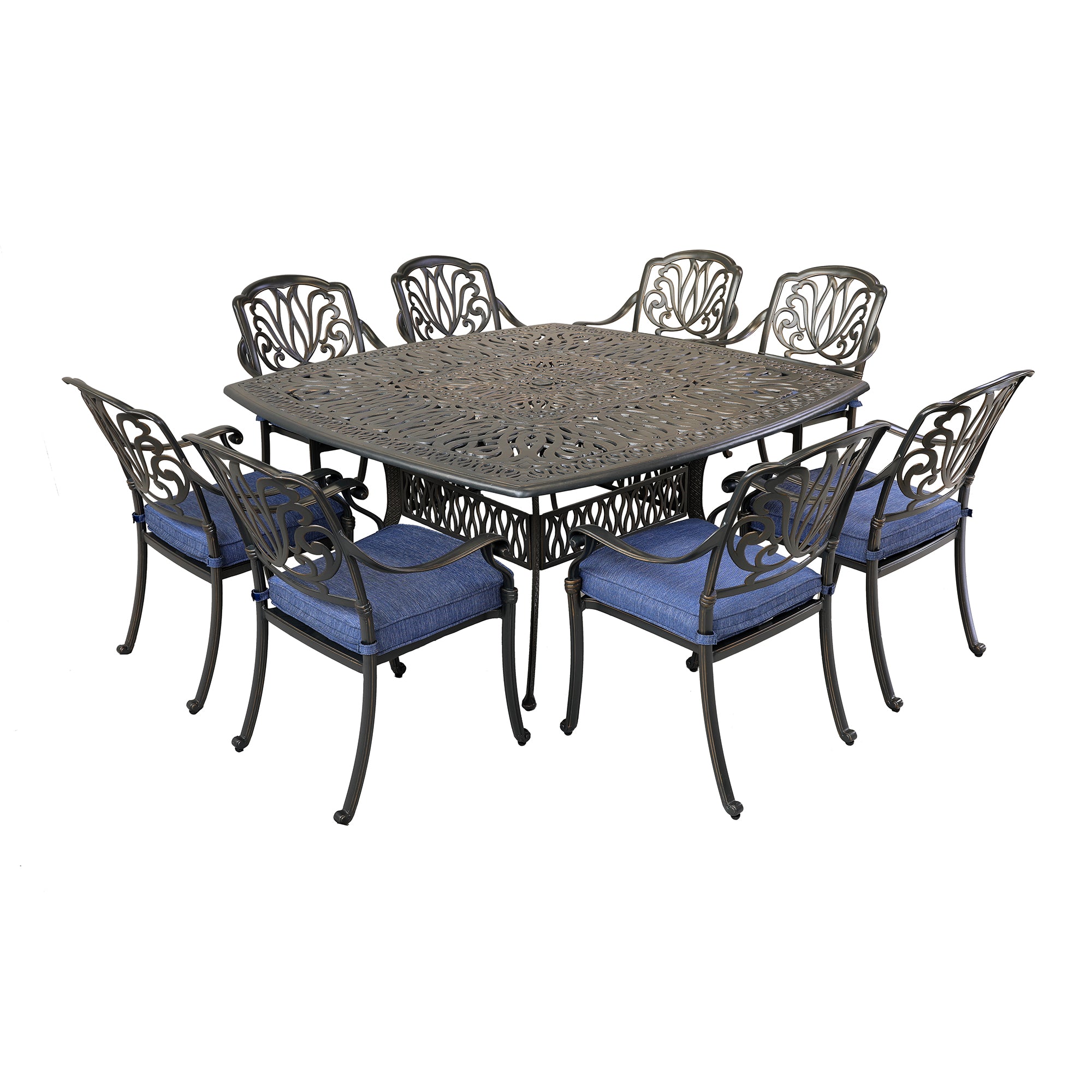 Square 8 - Person 64" Long Aluminum Dining Set with Cushions--2