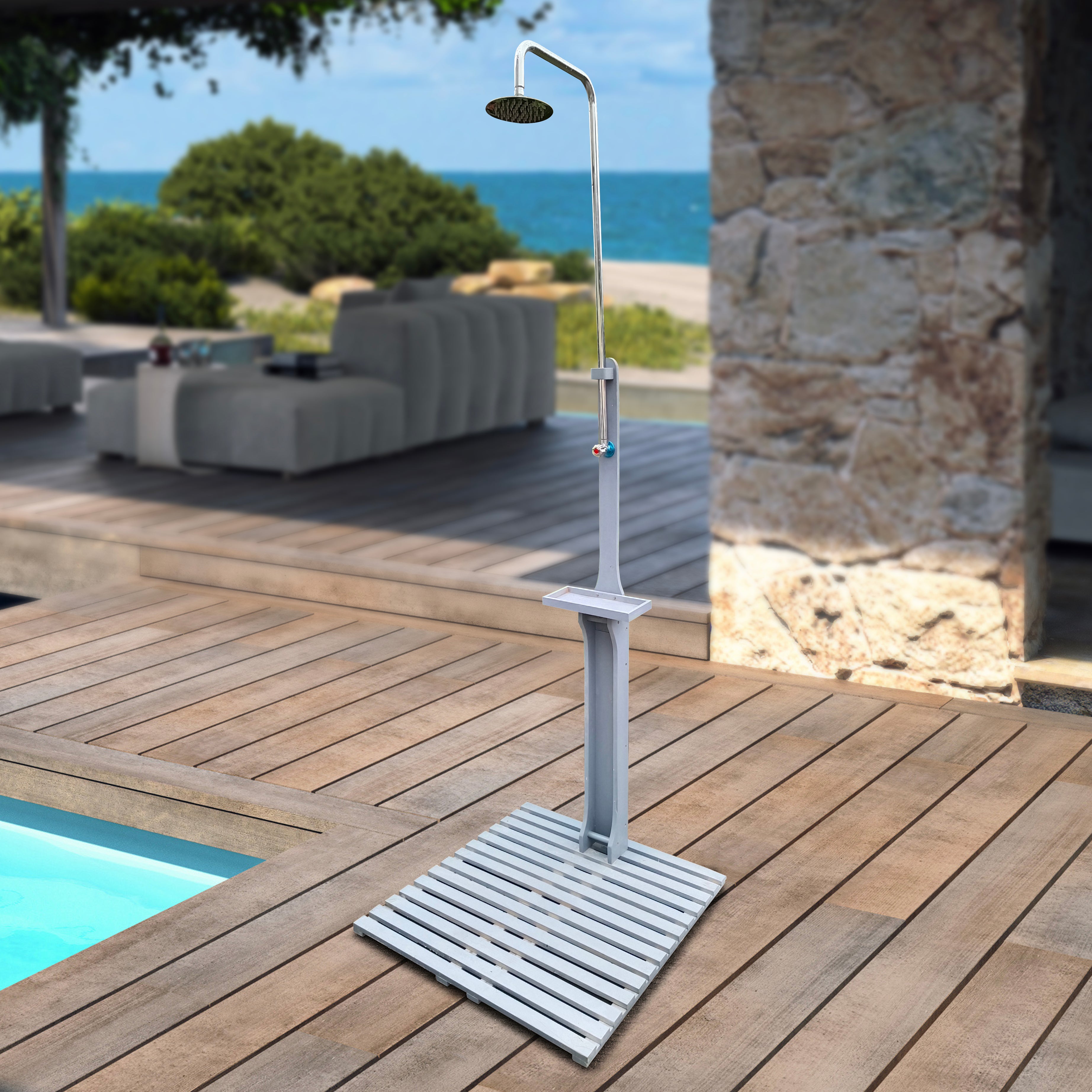 Outdoor Garden  Pool Shower with Chassis Board, for Swimming Pool, Patio, Terrace, Garden,Wood--1