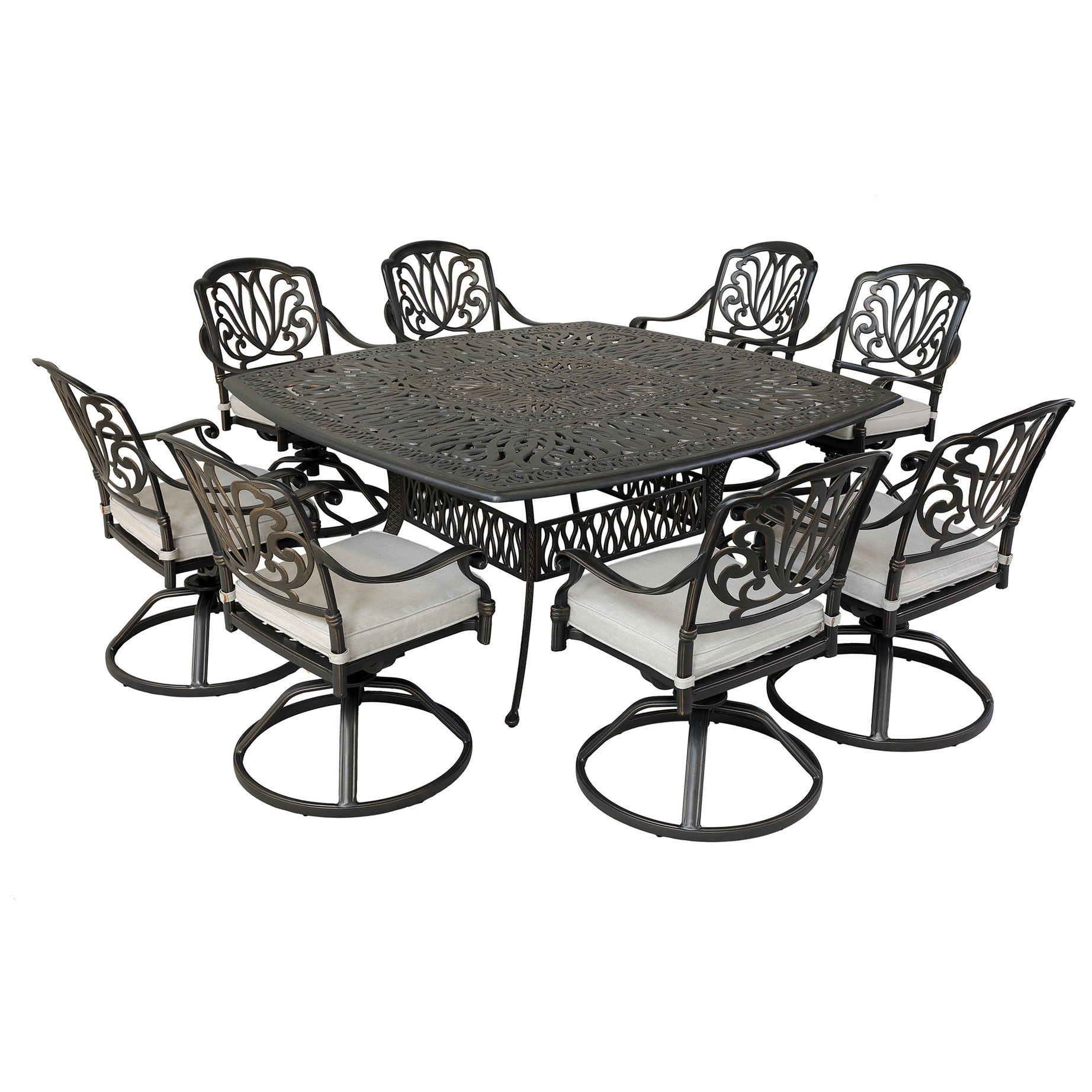 Square 8 - Person 64" Long Aluminum Dining Set with Cushions--2