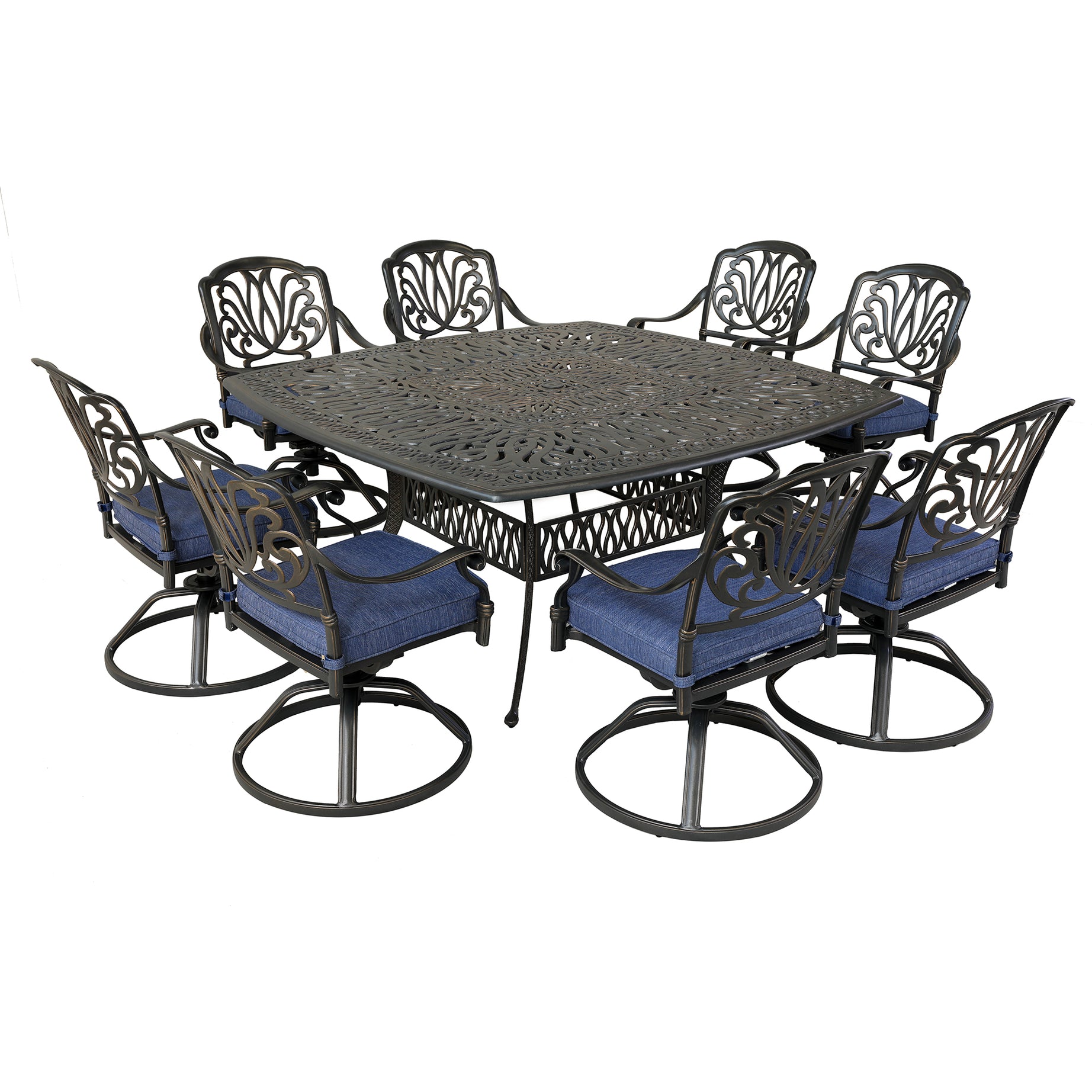 Square 8 - Person 64" Long Aluminum Dining Set with Cushions--2