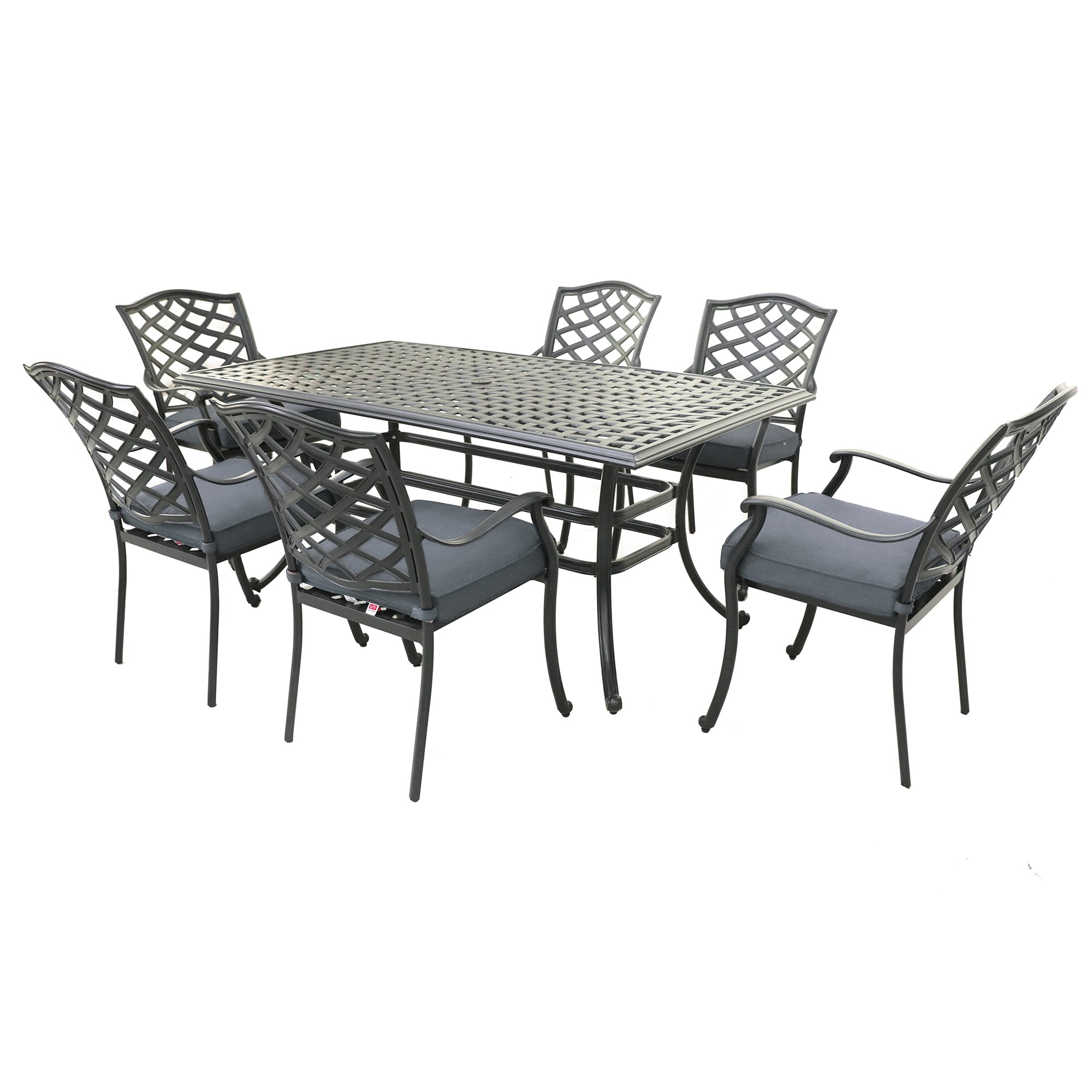 Rectangular 6 - Person 68" Long Aluminum Dining Set with Sunbrella Cushions--1