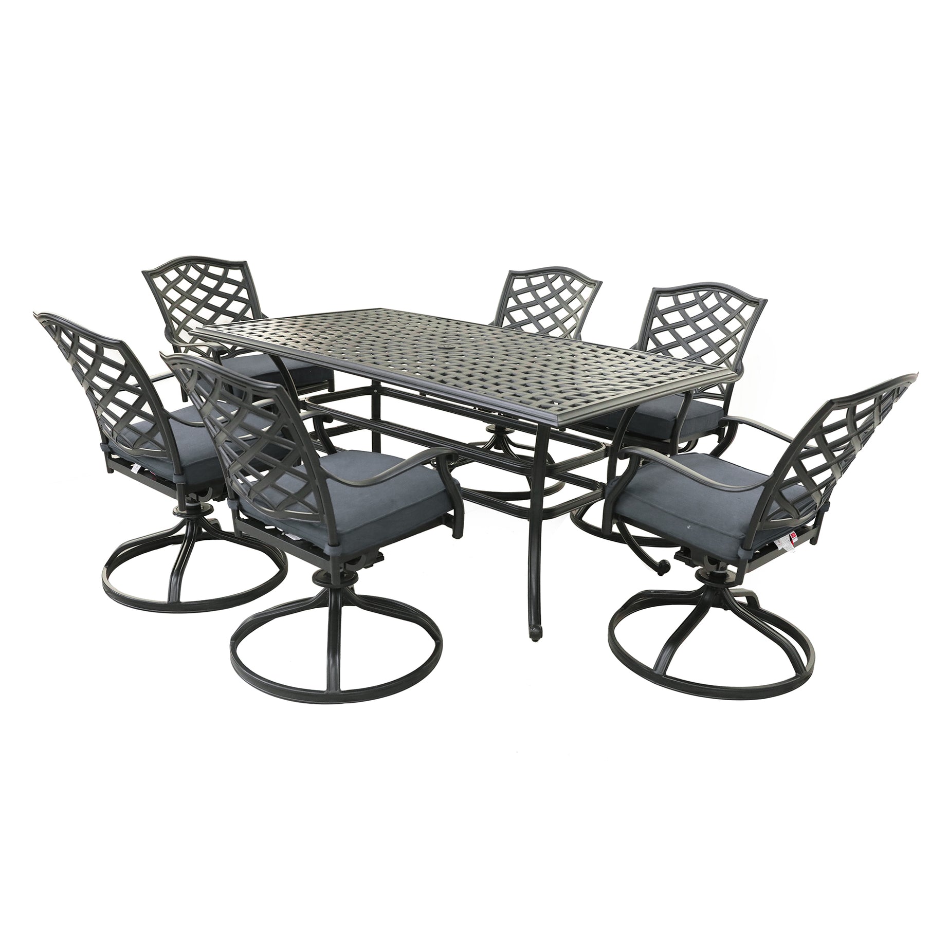 Rectangular 6 - Person 68" Long Aluminum Dining Set with Sunbrella Cushions--1