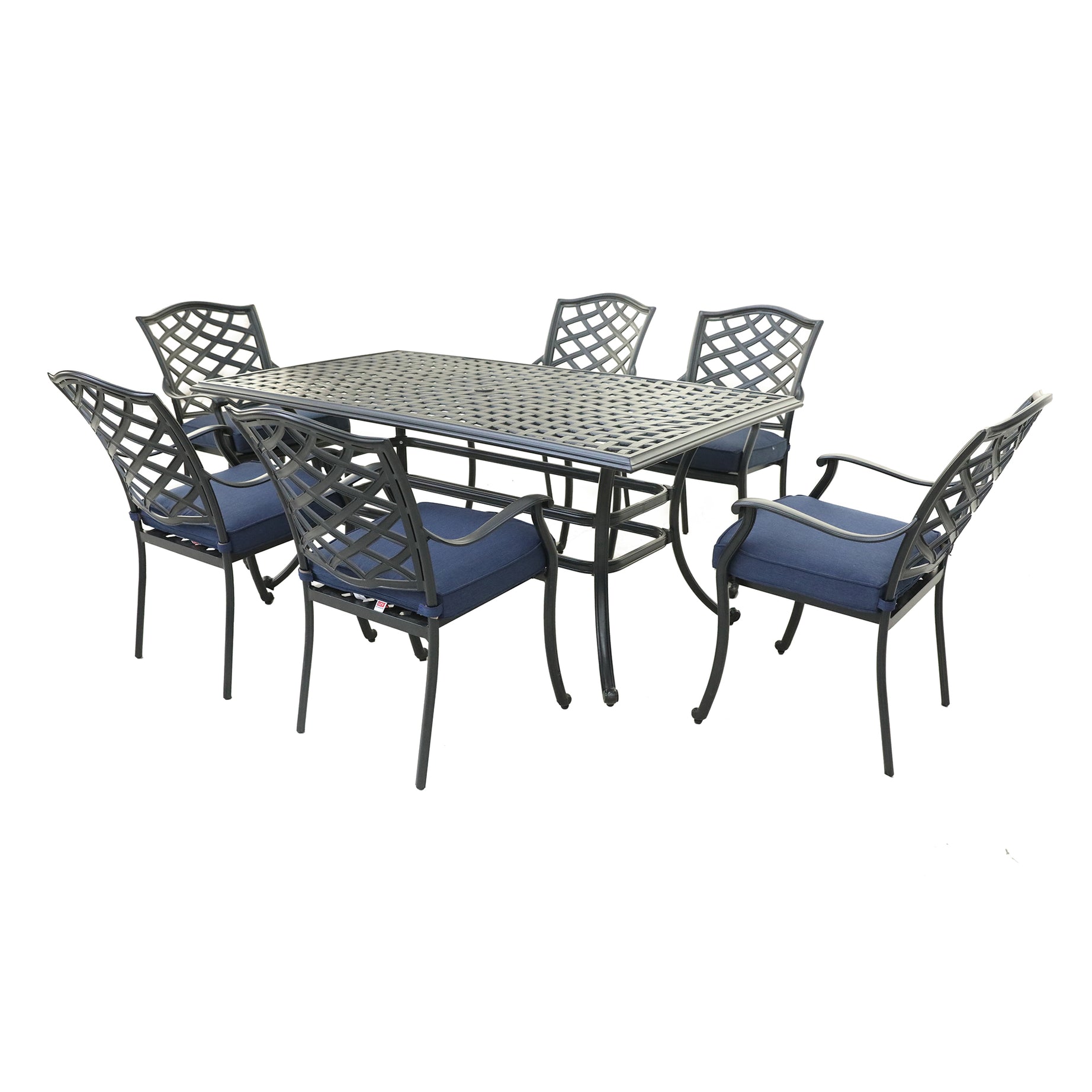 Rectangular 6 - Person 68" Long Aluminum Dining Set with Cushions--1