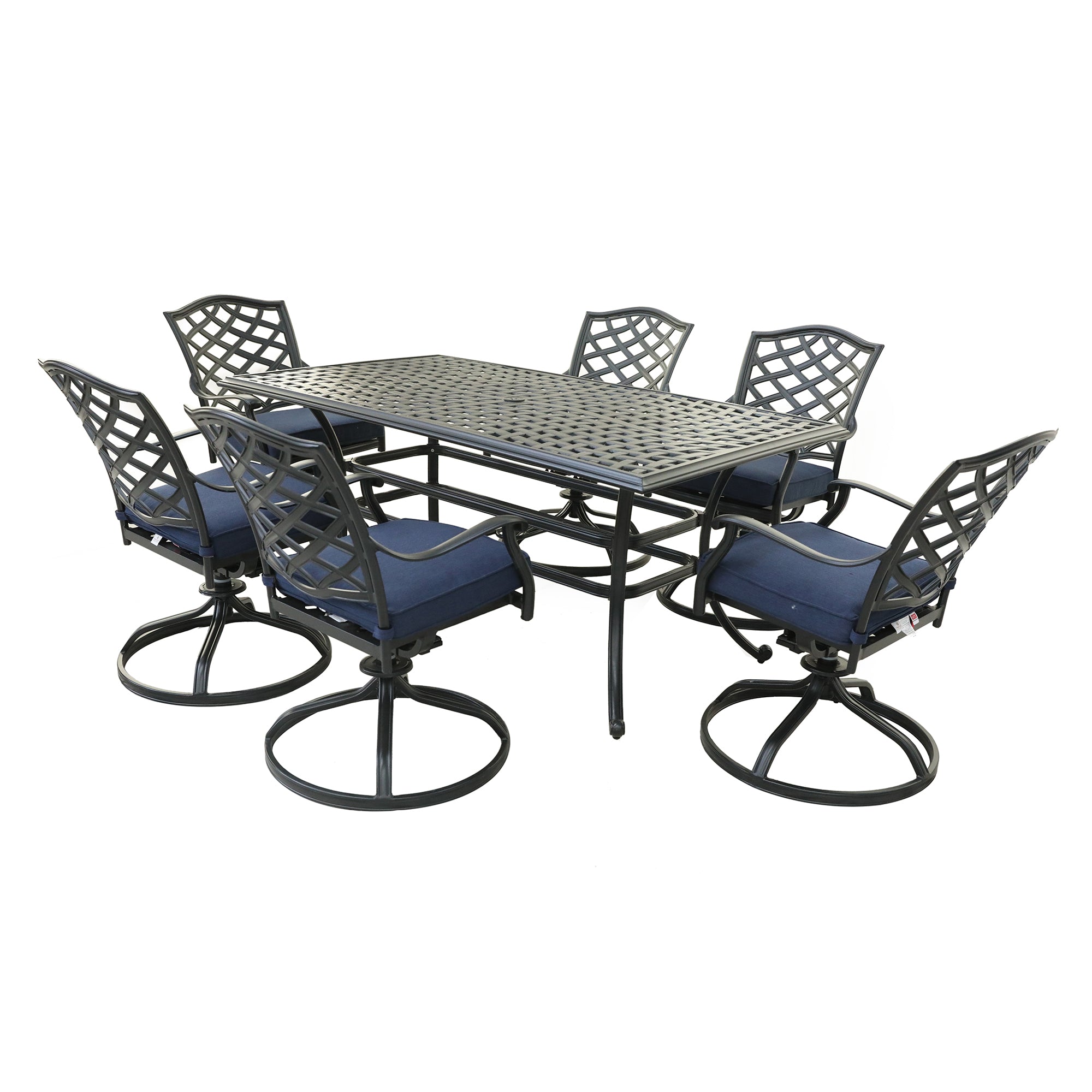 Rectangular 6 - Person 68" Long Aluminum Dining Set with Cushions--1