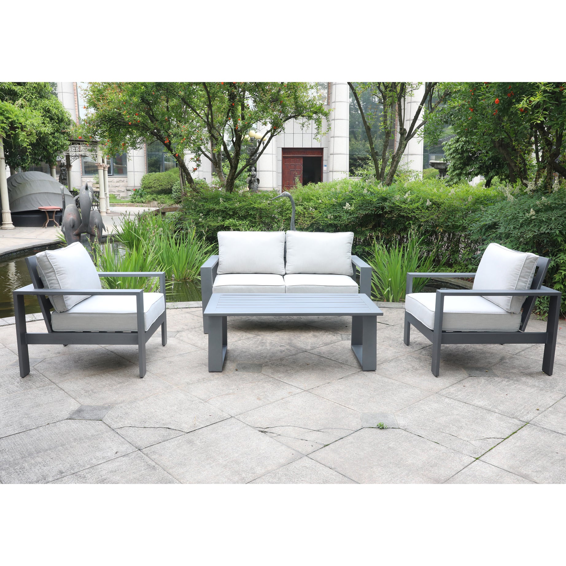 4 Piece Sofa Seating Group with Cushions, Powdered Pewter--1