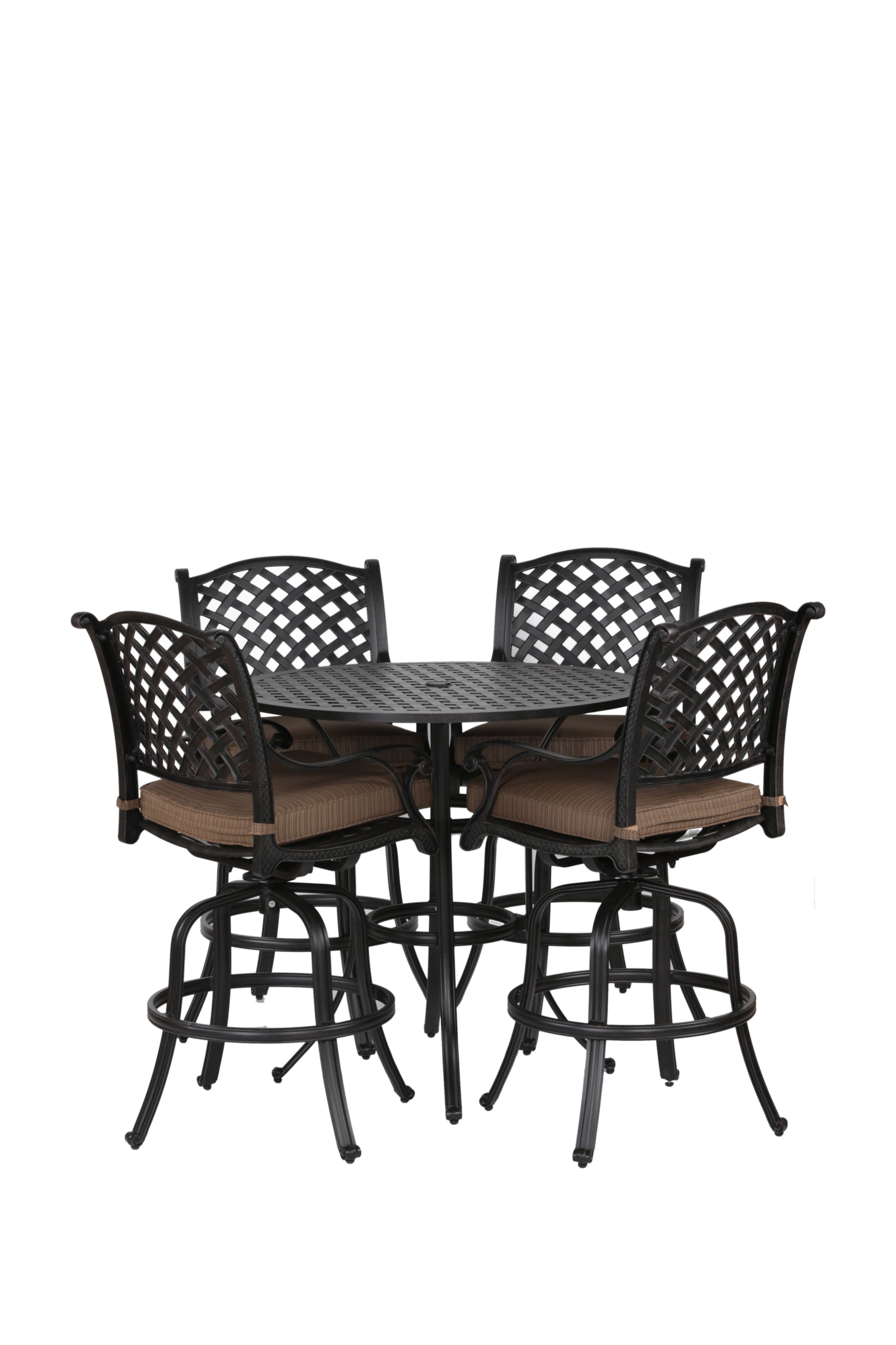 Round 4 - Person 42" Long Aluminum Bar Height Dining Set with Cushions, Dupione Brown--1