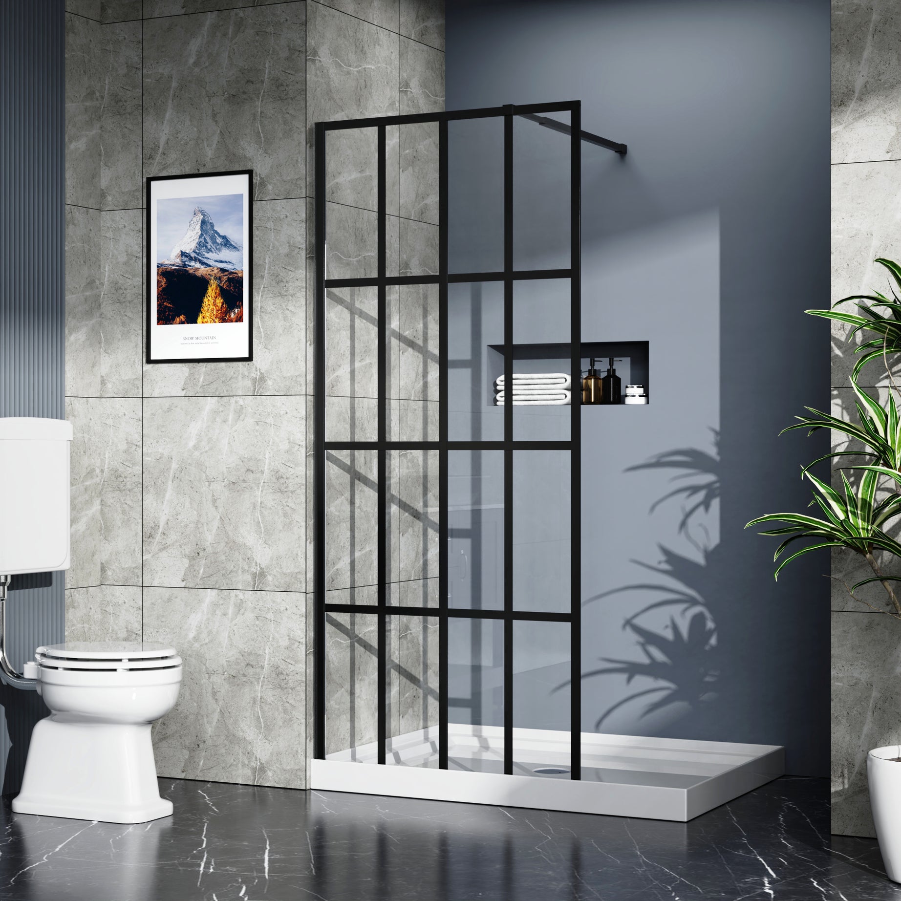 Goodyo 34" X 72" Shower Door Walk-in Black Finish--1