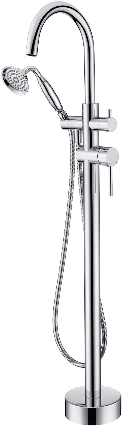 Freestanding Tub Filler Bathtub Faucet Chrome with Hand Held Shower Floor-Mount--1